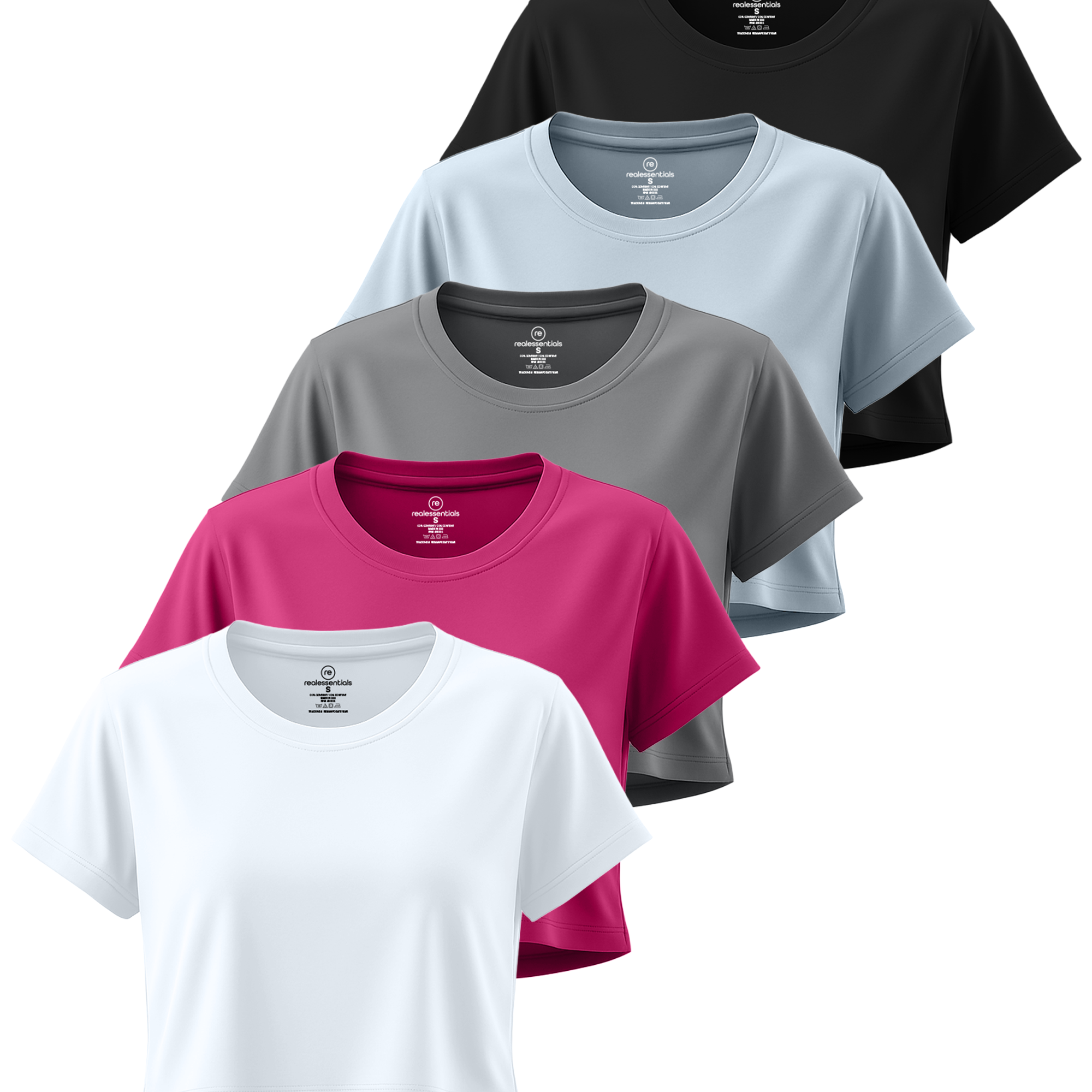 5 Pack: Women's Dry Fit Crop Top - Short Sleeve Crew Neck Stretch Athletic Tee (Available in Plus Size)