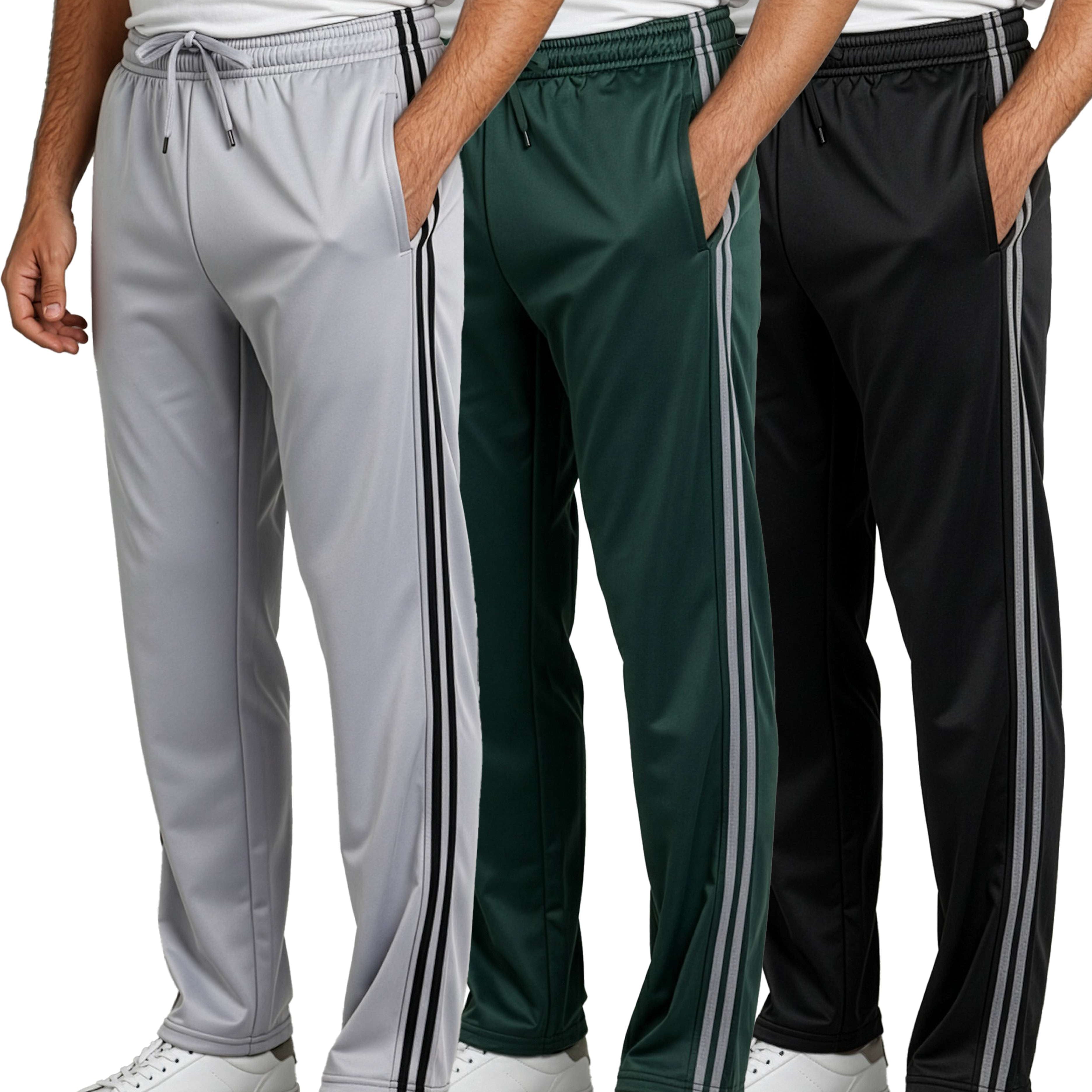 3 Pack: Mens Active Athletic Casual Tricot Open Bottom Sweatpants with Pockets (Available in Big & Tall)
