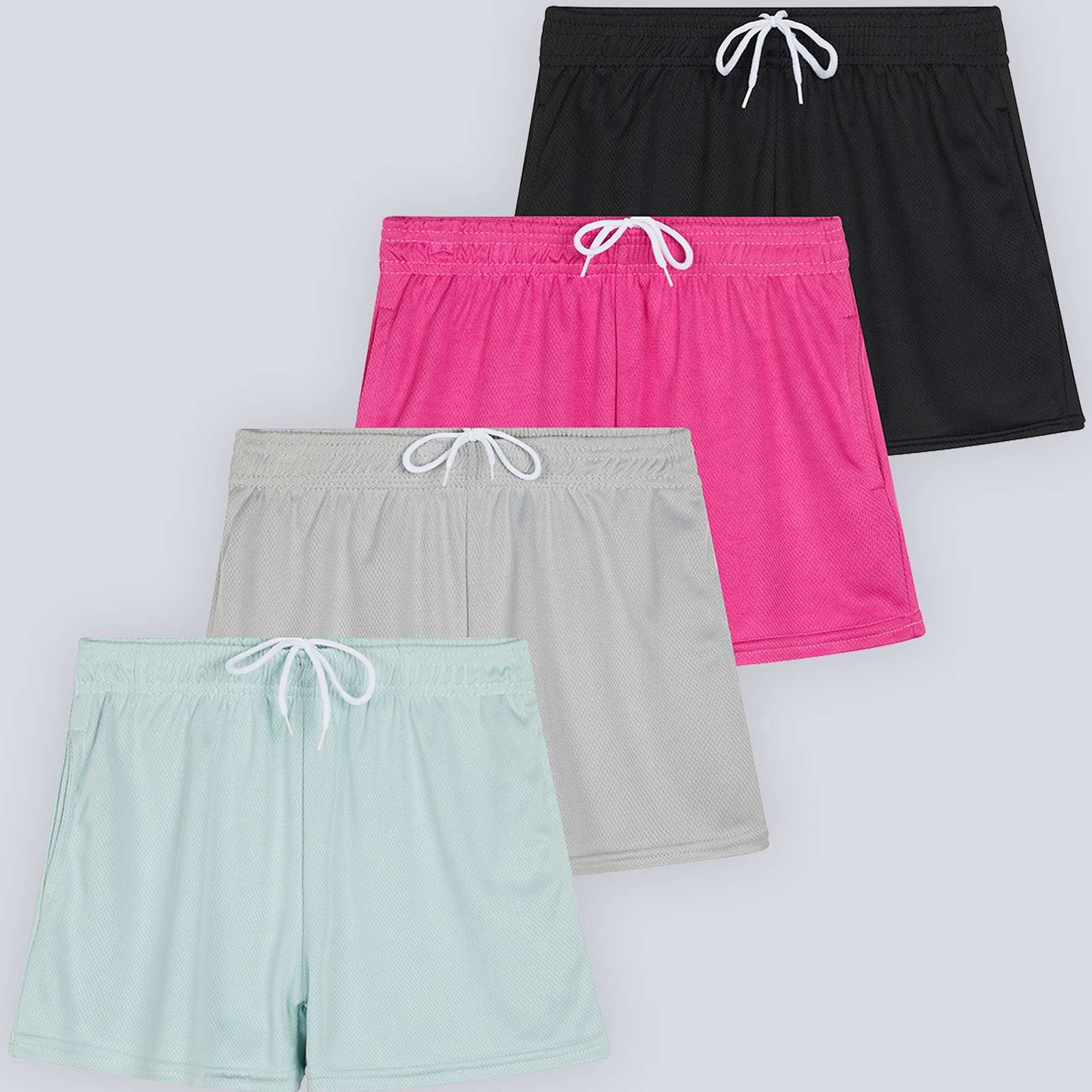 4 Pack: Girls' Mesh Athletic Performance Shorts