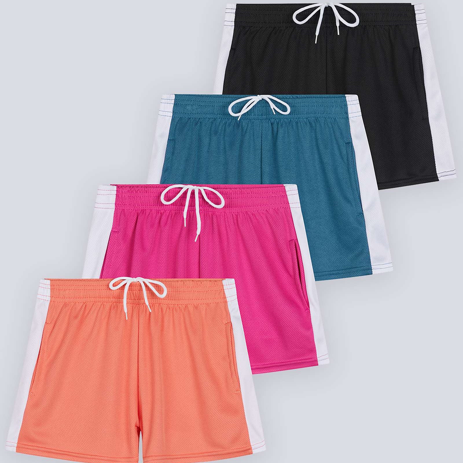 4 Pack: Girls' Mesh Athletic Performance Shorts