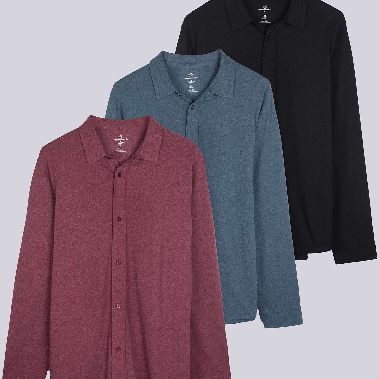 3 Pack: Men's Long Sleeve Button Down Shirt