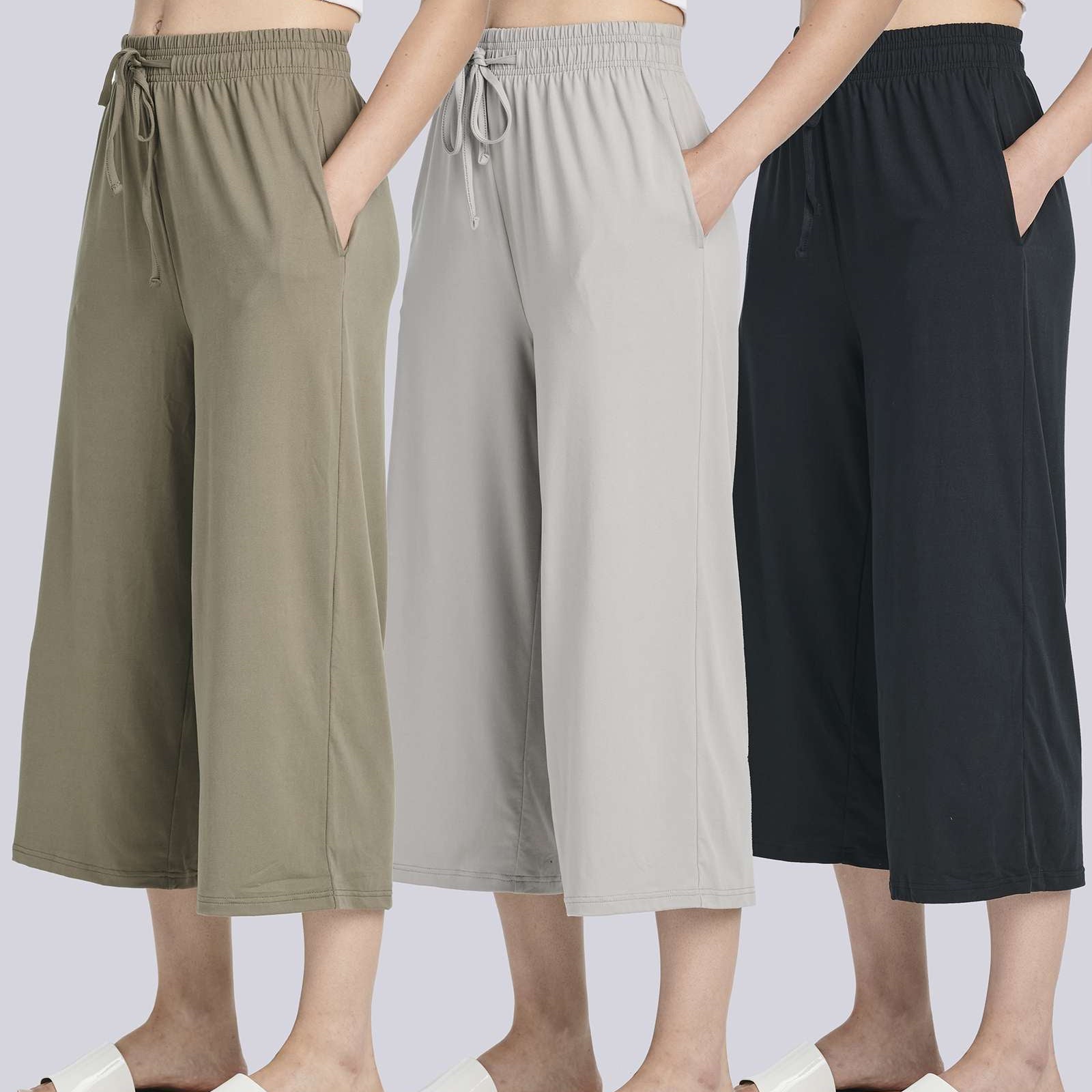 3 Pack: Women's Ultra-Soft Wide Leg Capri Pants