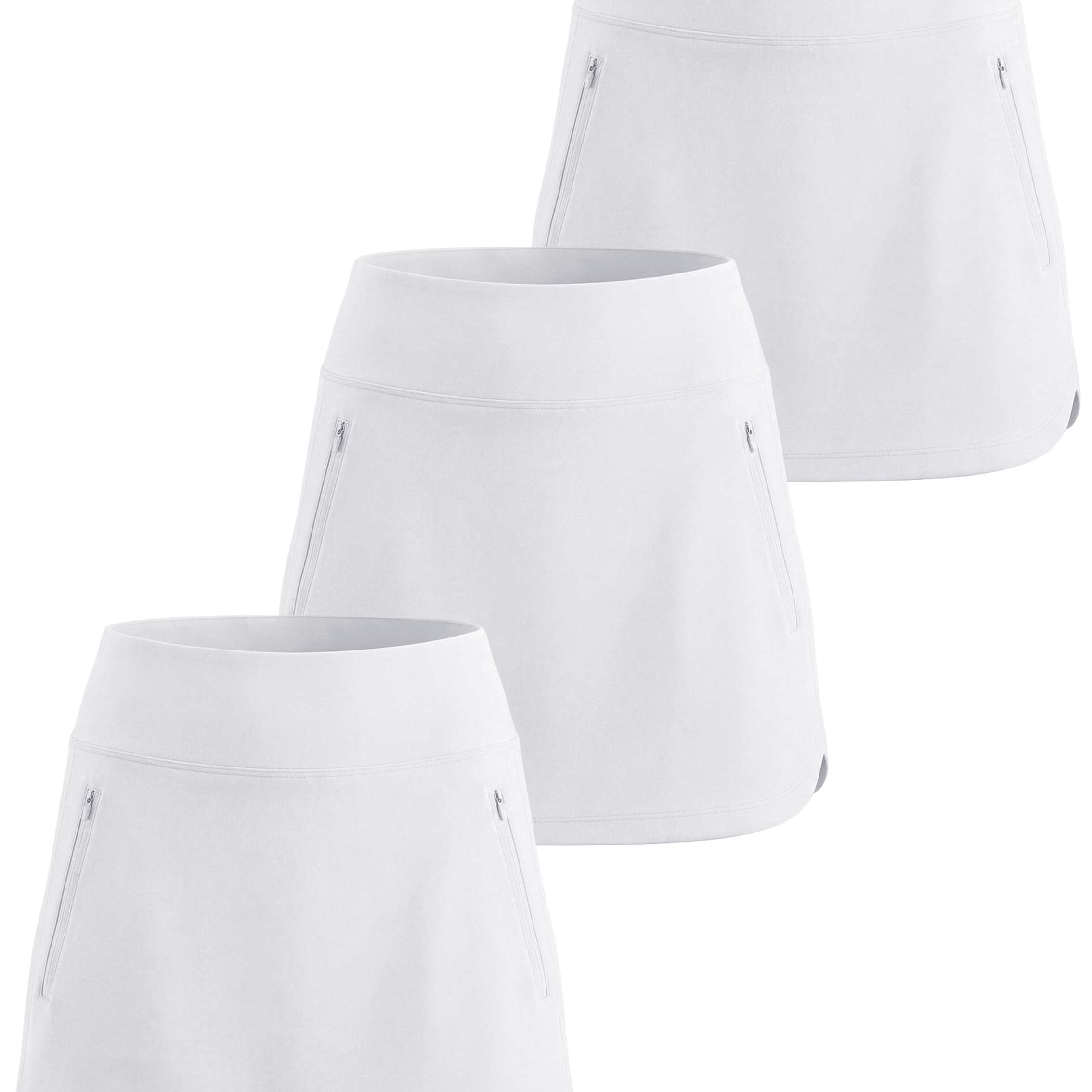 Real Essentials 3 Pack: Women's 16" Curved Hem Golf Skort with Zip Pockets - Ladies Athletic Tennis Pickleball Workout Skirts