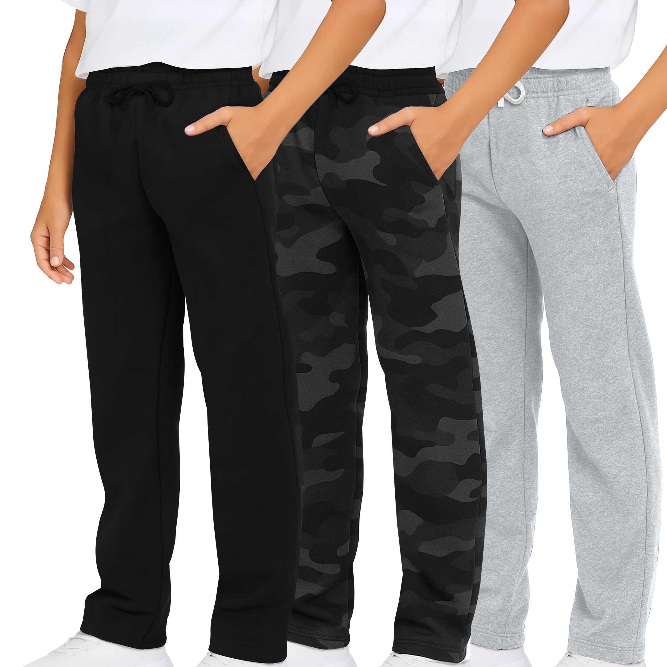 3 Pack: Boys Fleece Open Bottom Sweatpants