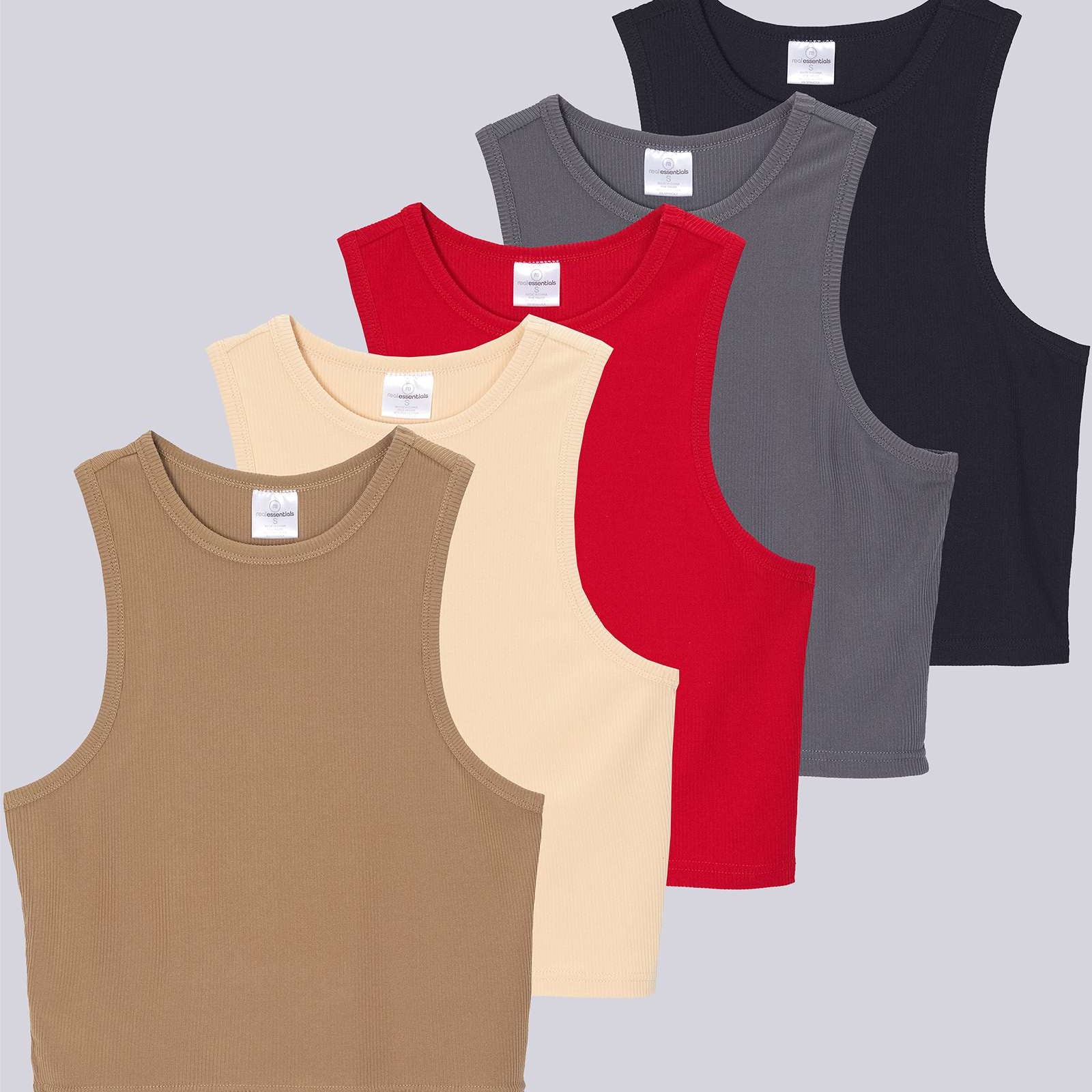 5 Pack: Women's Ribbed Sleeveless Cropped Tank Top