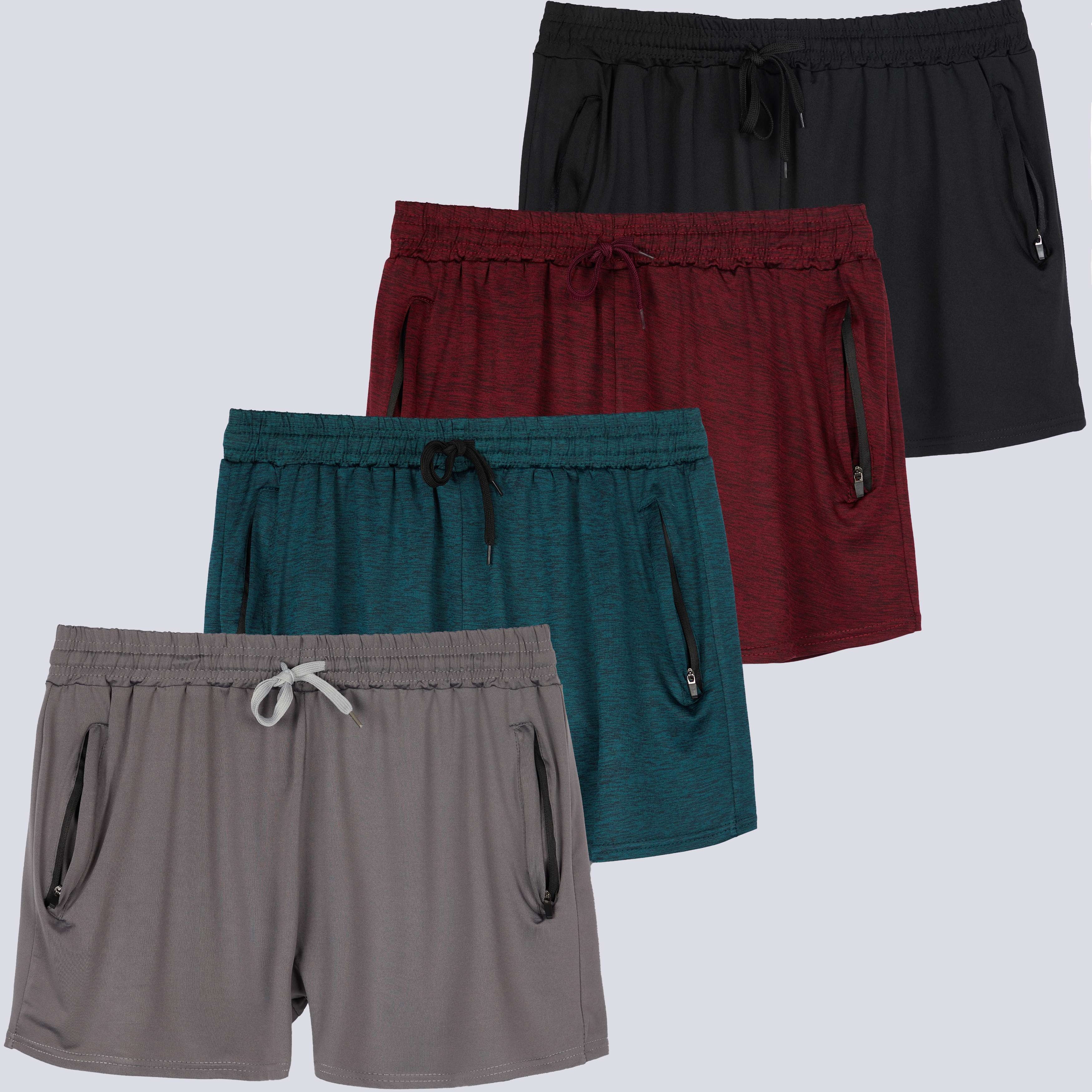 4 Pack: Womens Active Dry-Fit Shorts with Zipper Pockets