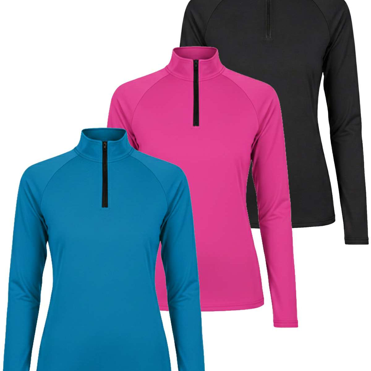3 Pack: Womens Dry-Fit Active Long Sleeve Quarter Zip