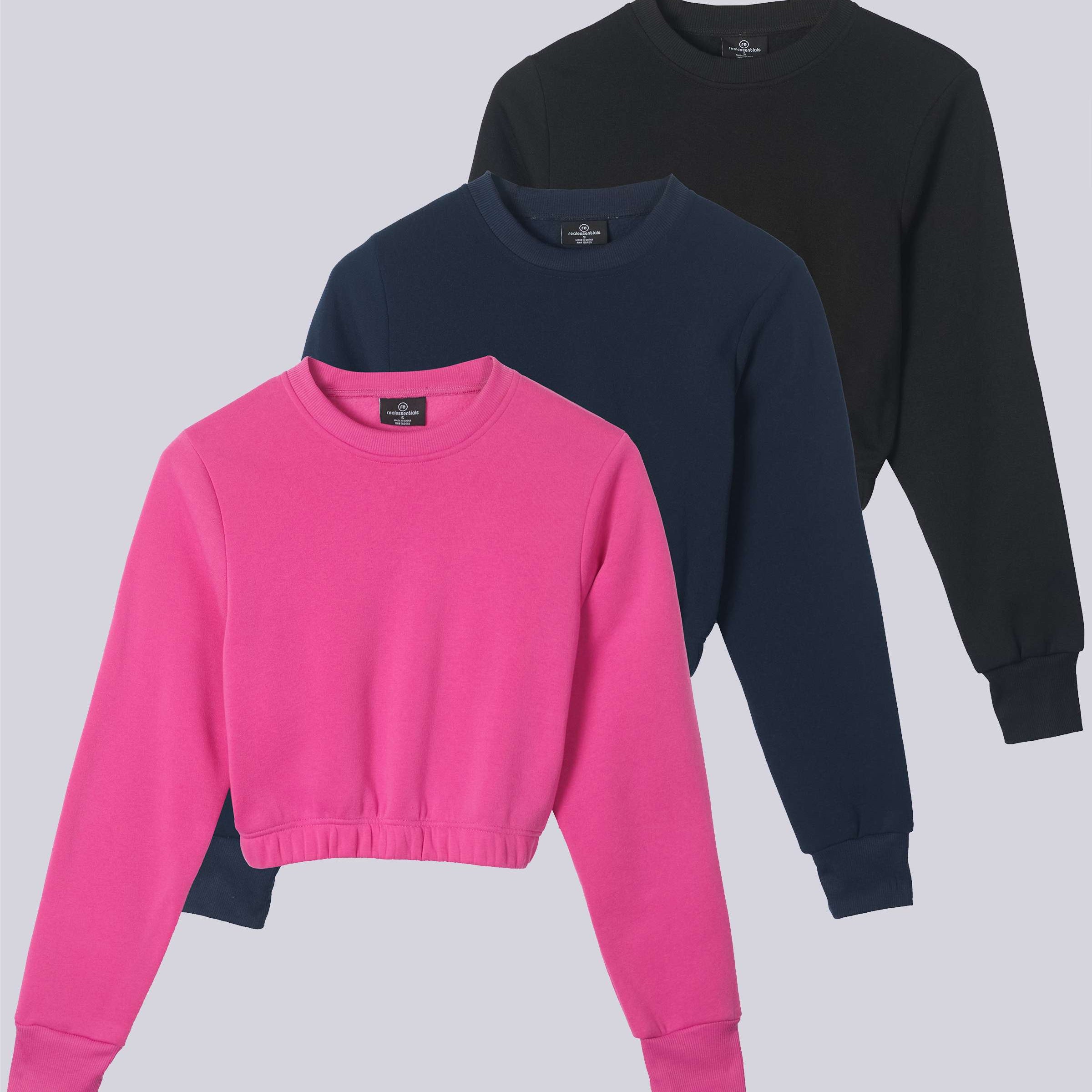 3 Pack: Women's Fleece Cropped Sweatshirt (Available in Plus Size)