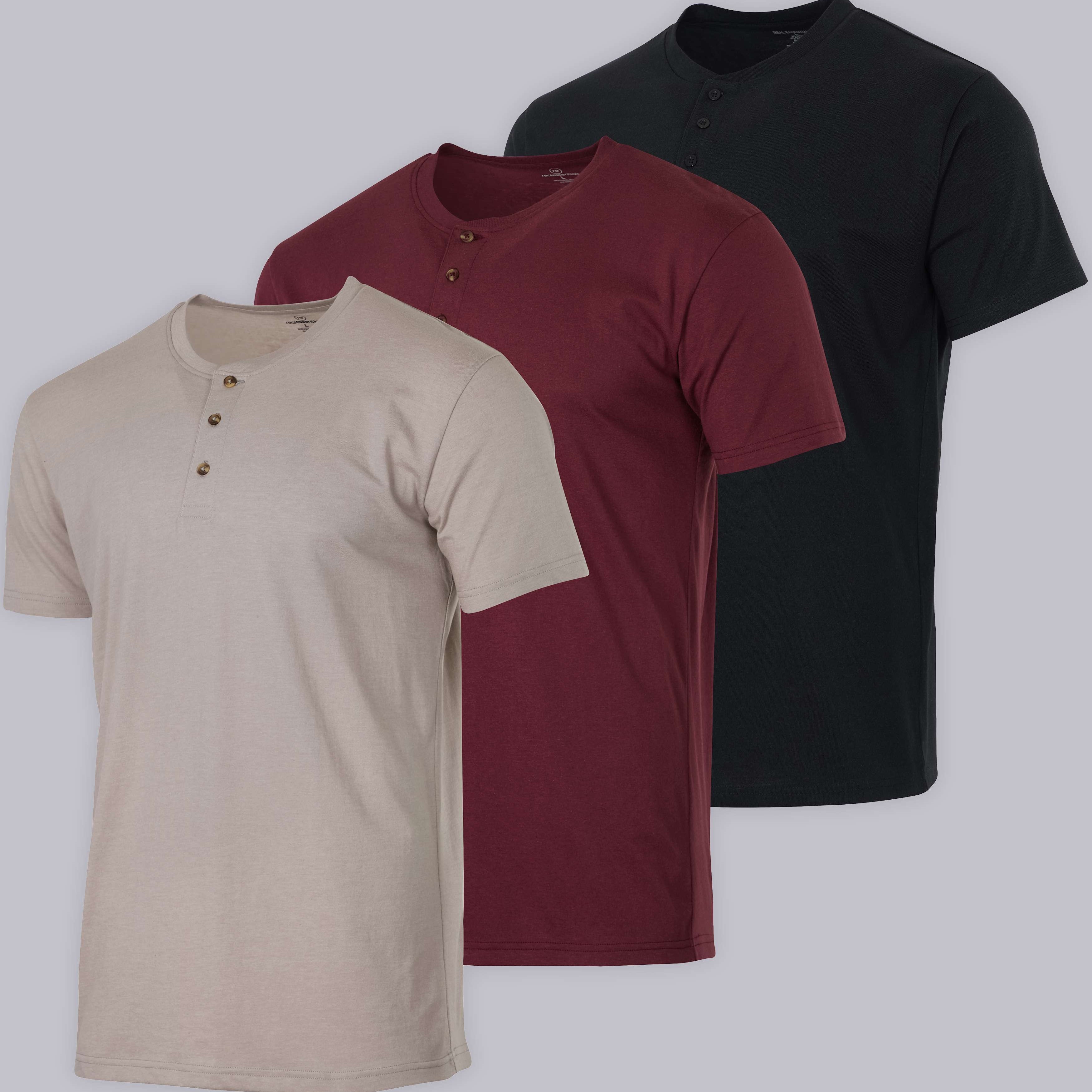 3 Pack: Mens Cotton Short Sleeve Henley T-Shirt