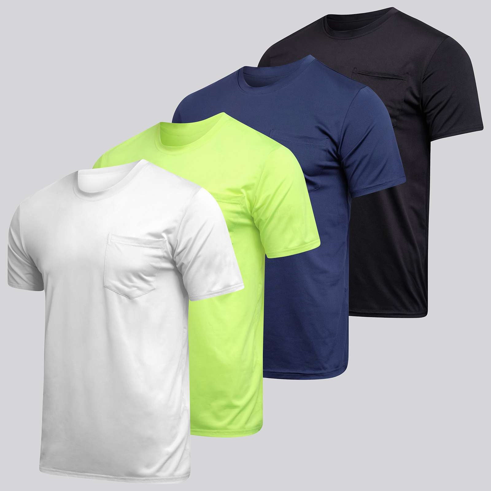 4 Pack: Mens Dry-Fit Active Pocket Short Sleeve Crew T-Shirts (Available in Big & Tall)