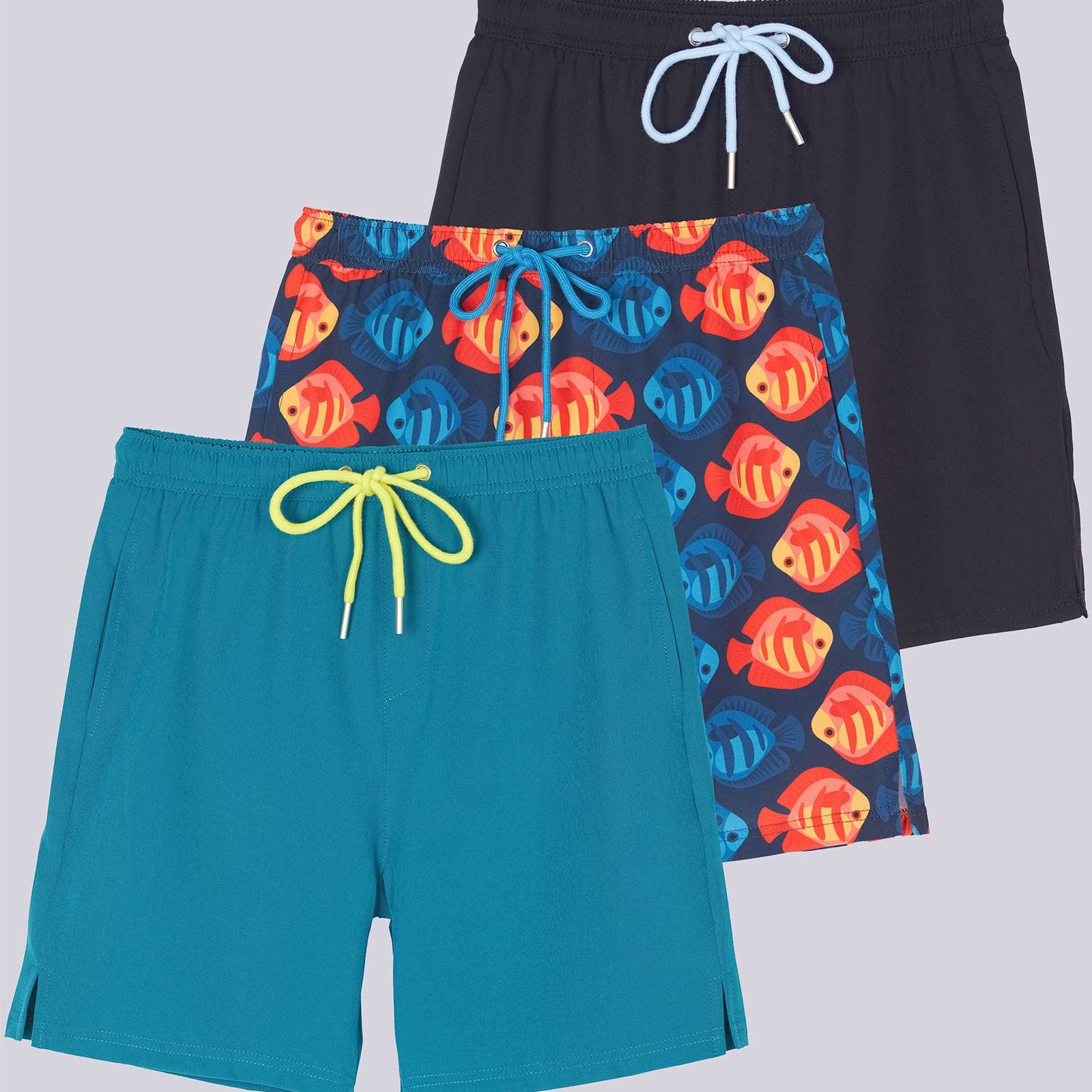 3 Pack: Boys' 2-in-1 Swim Trunks with Compression Liner