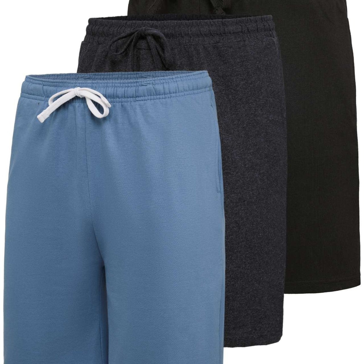 Real Essentials 3 Pack: Men’s 9" Cotton Fleece Sweat Short – Casual Gym, Lounge & Sleep Shorts with Pockets