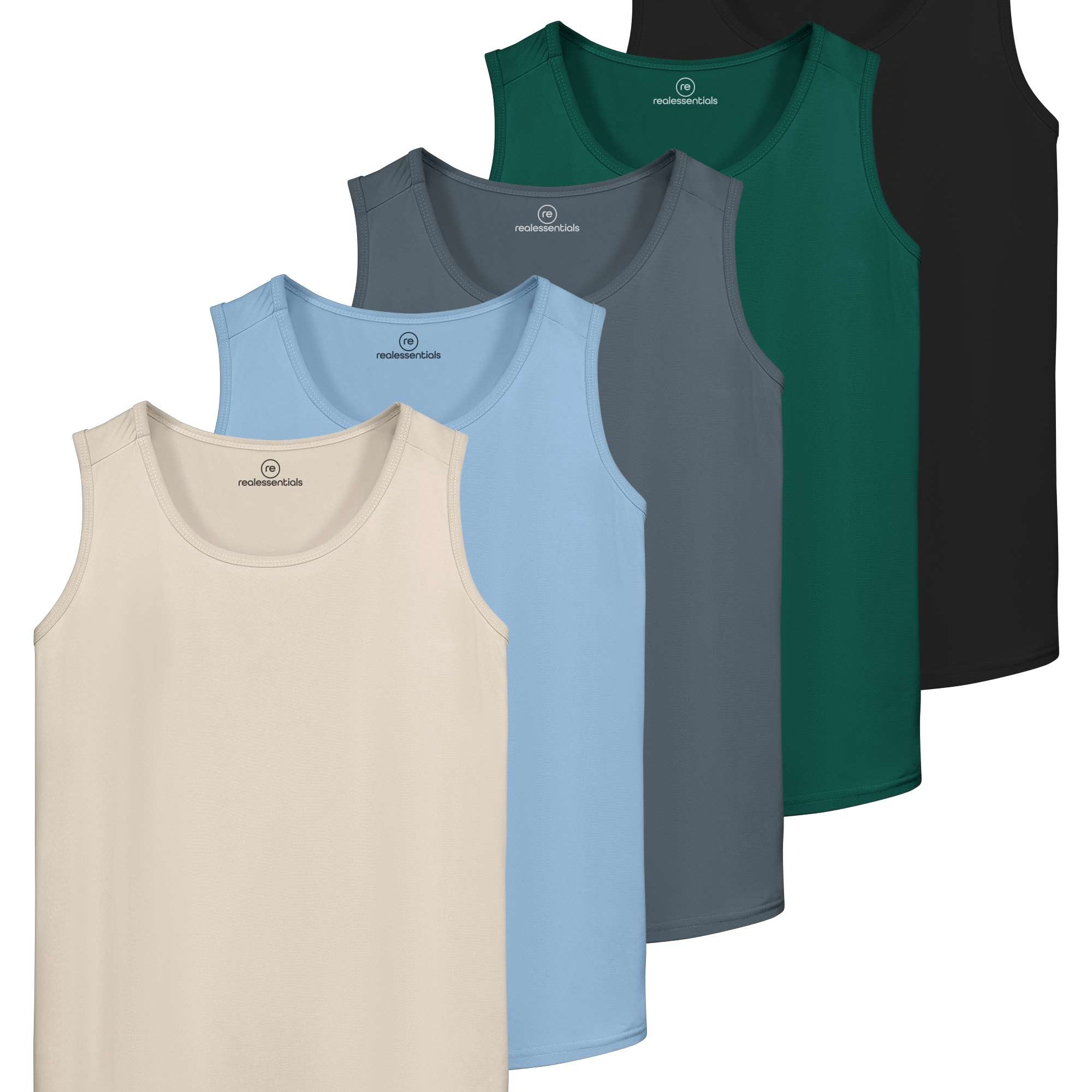 Real Essentials 5 Pack: Men's Dry-Fit Muscle Tank Top Sleeveless Shirts Workout Tees Athletic Gym (Big & Tall Available)