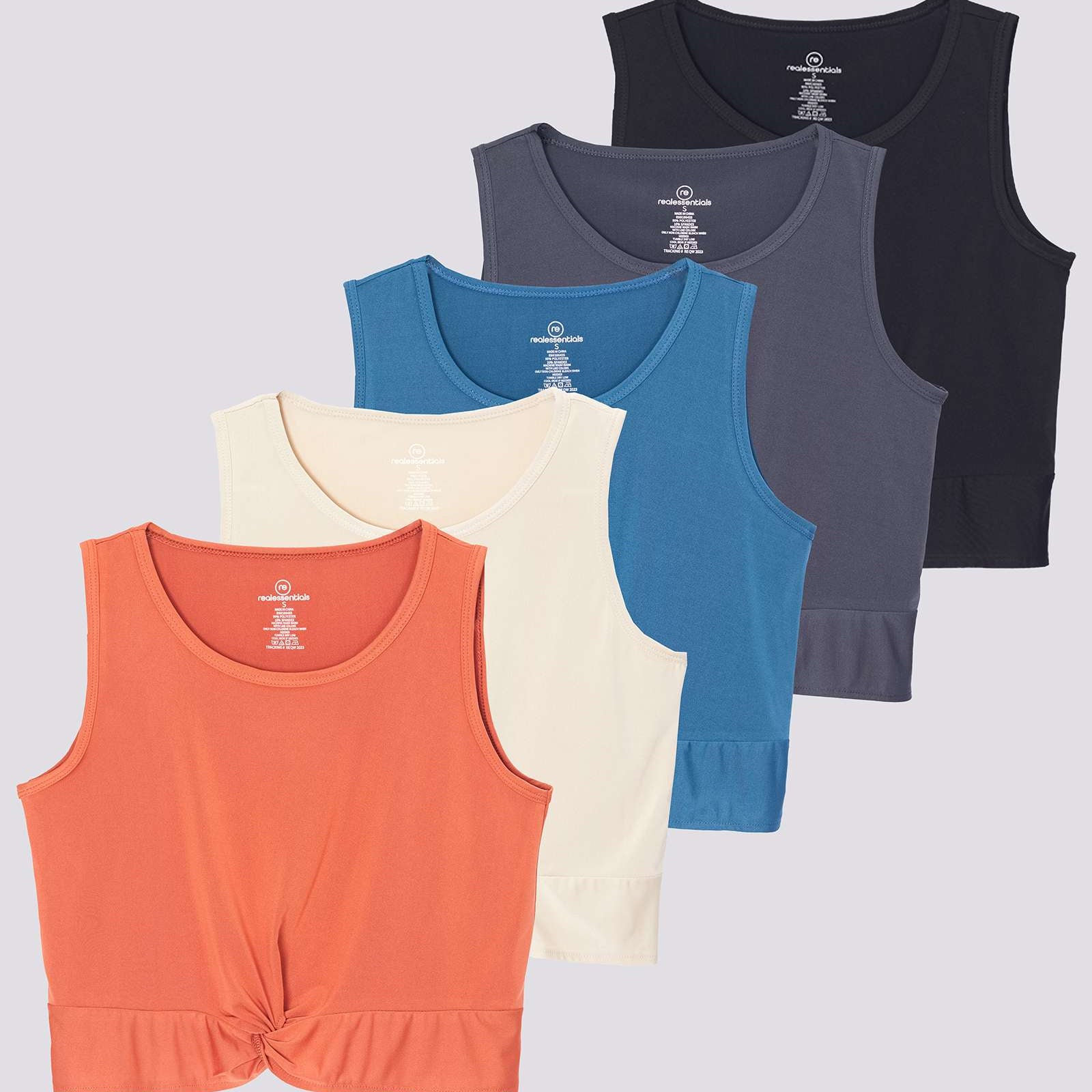 5 Pack: Women's Dry-Fit Twist Front Sleeveless Crop Top
