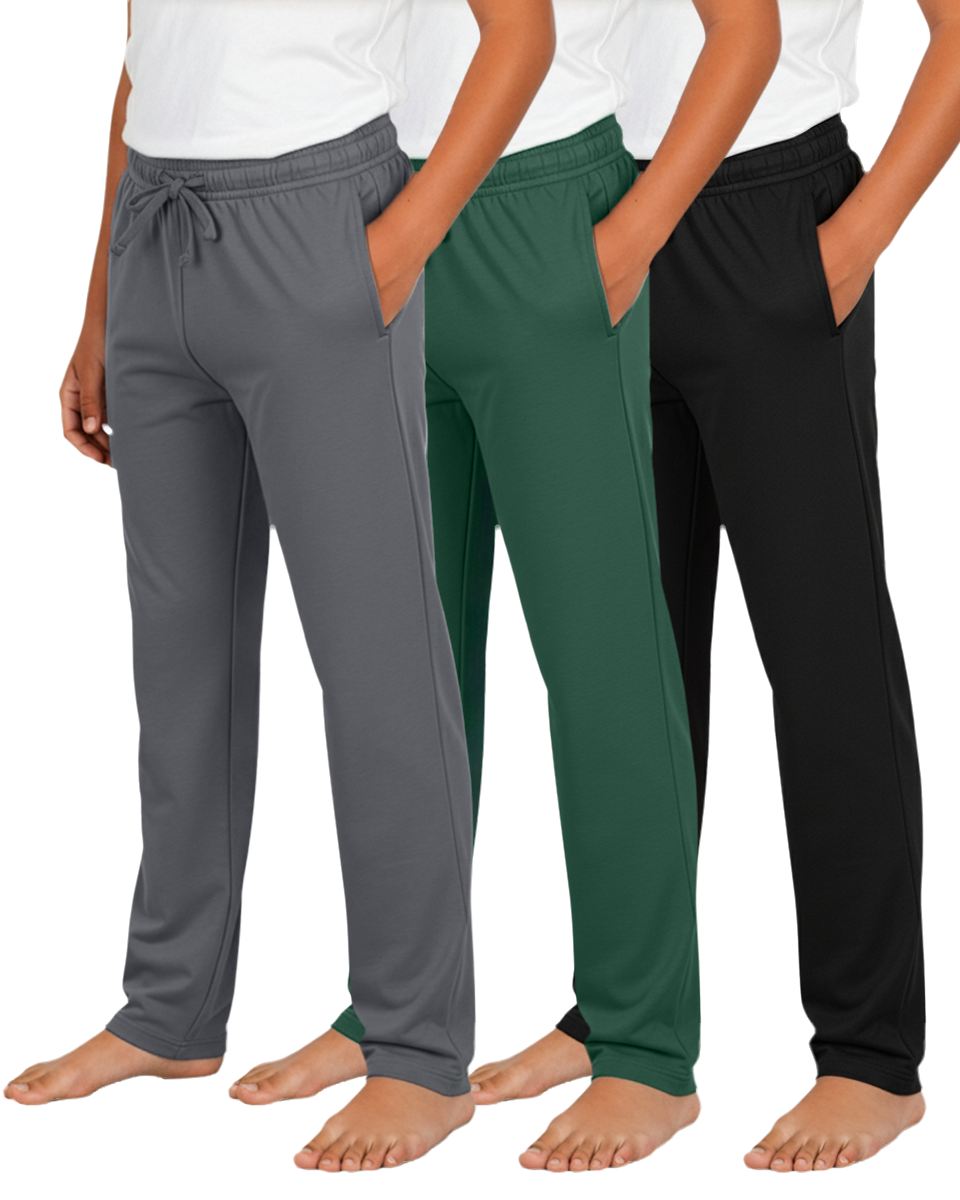 Real Essentials 3 Pack Boys' Pajama Sweatpants Joggers Open Bottom Kids Teens PJs Sweats - Set 6