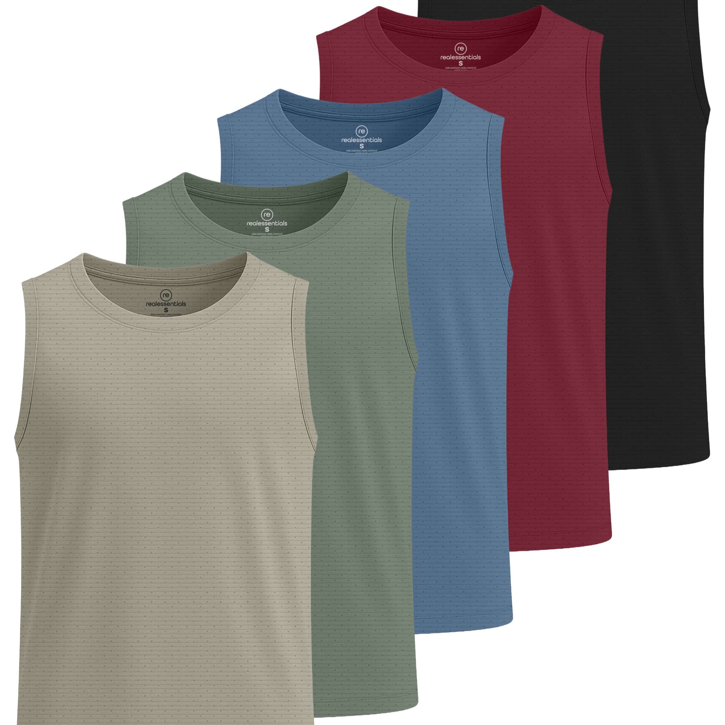 Real Essentials 5 Pack: Boys' Breeze Tech Tank Top - Sleeveless Athletic Shirt for Kids Youth Teens (Ages 6-18)