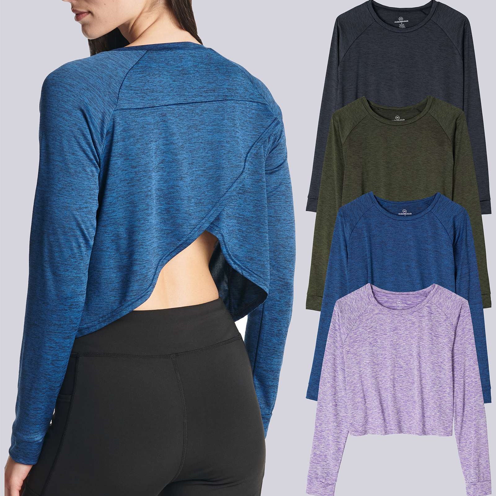 4 Pack: Women's Long Sleeve Petal Back Crop Top (Available in Plus Size)