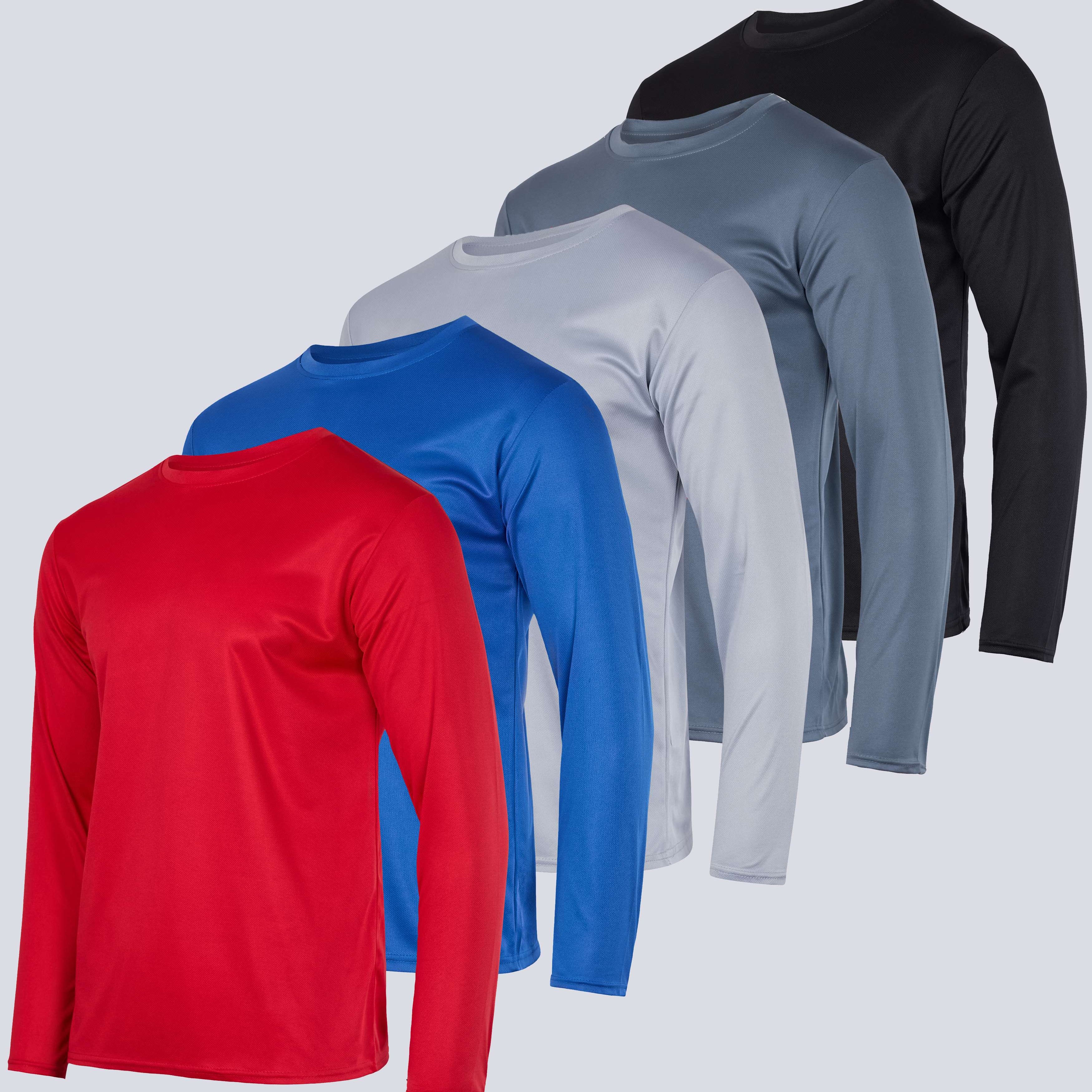 5 Pack: Men's Mesh Quick Dry Athletic Long Sleeve T-Shirt UPF SPF UV Sun (Available in Big & Tall)
