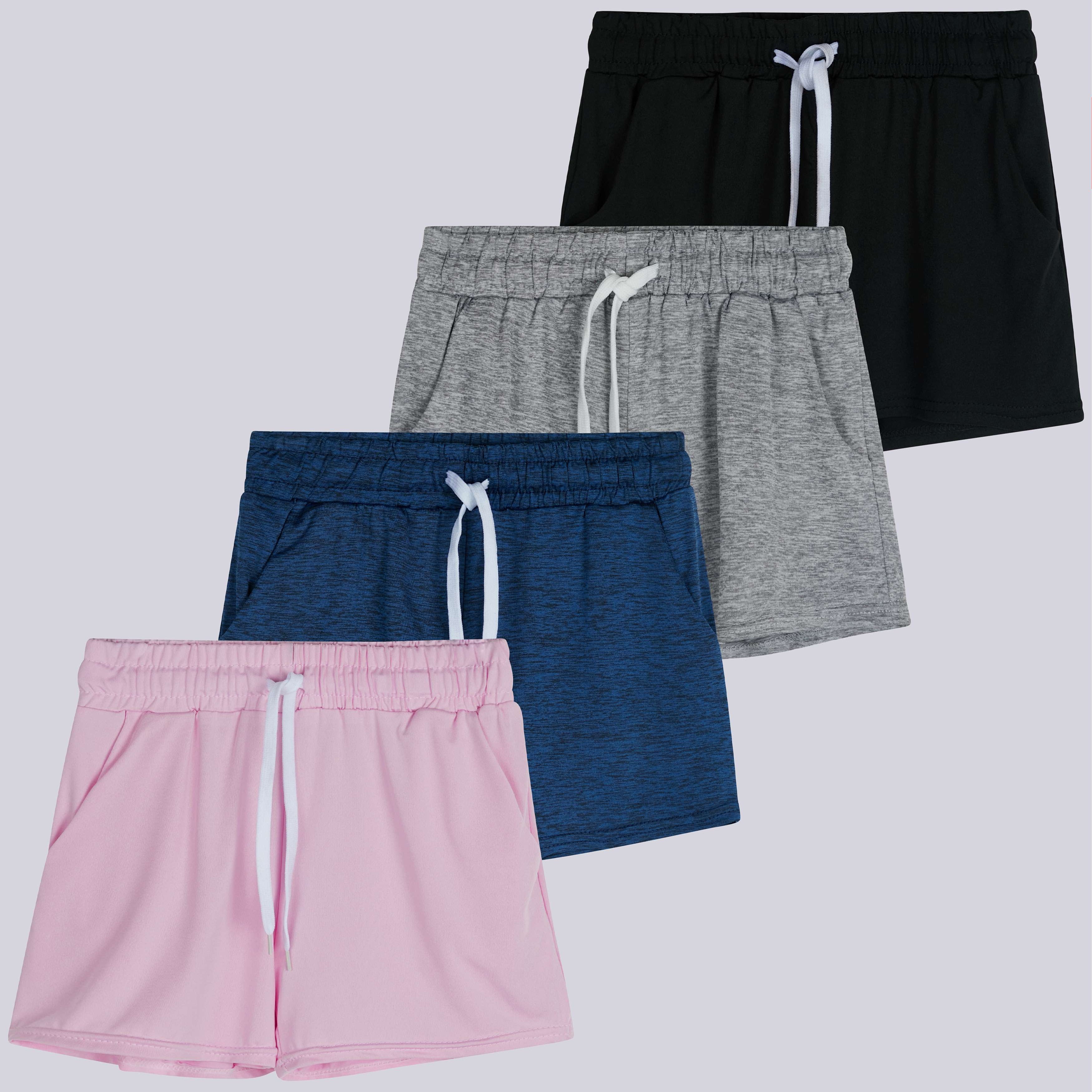 4 Pack: Girls Dry-Fit Active Shorts