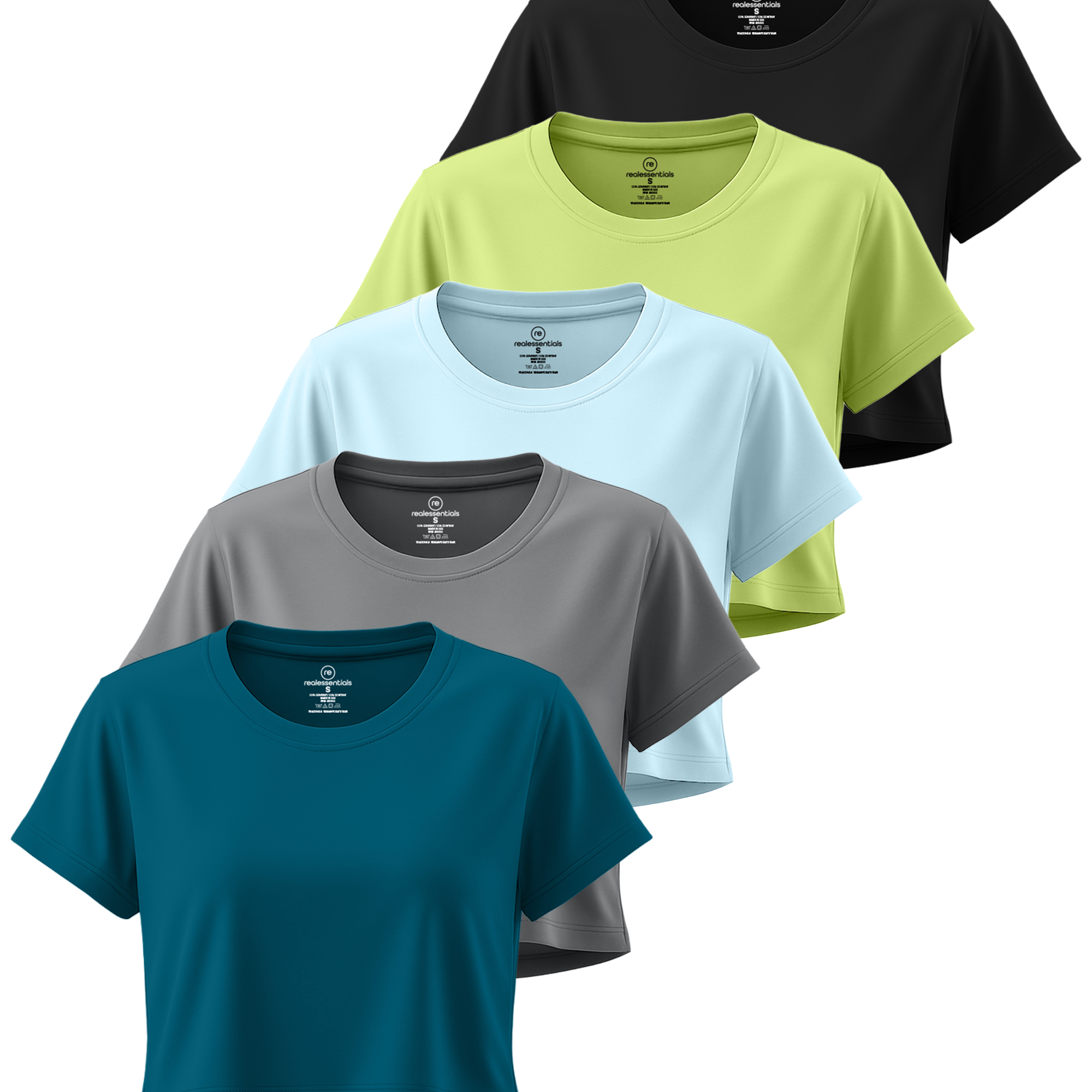 5 Pack: Women's Dry Fit Crop Top - Short Sleeve Crew Neck Stretch Athletic Tee (Available in Plus Size)