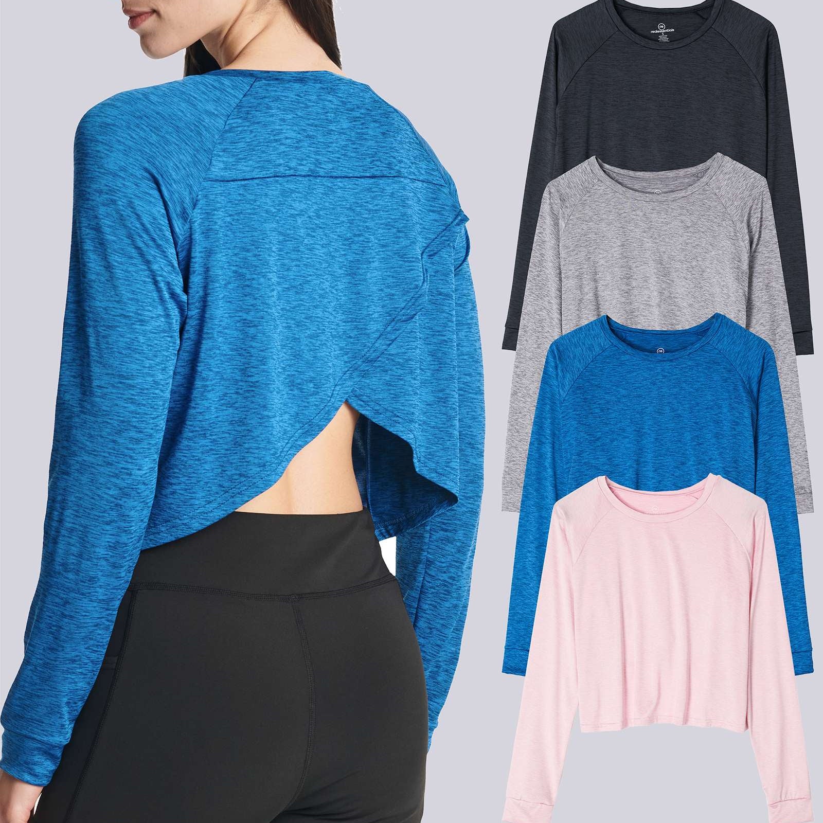 4 Pack: Women's Long Sleeve Petal Back Crop Top (Available in Plus Size)