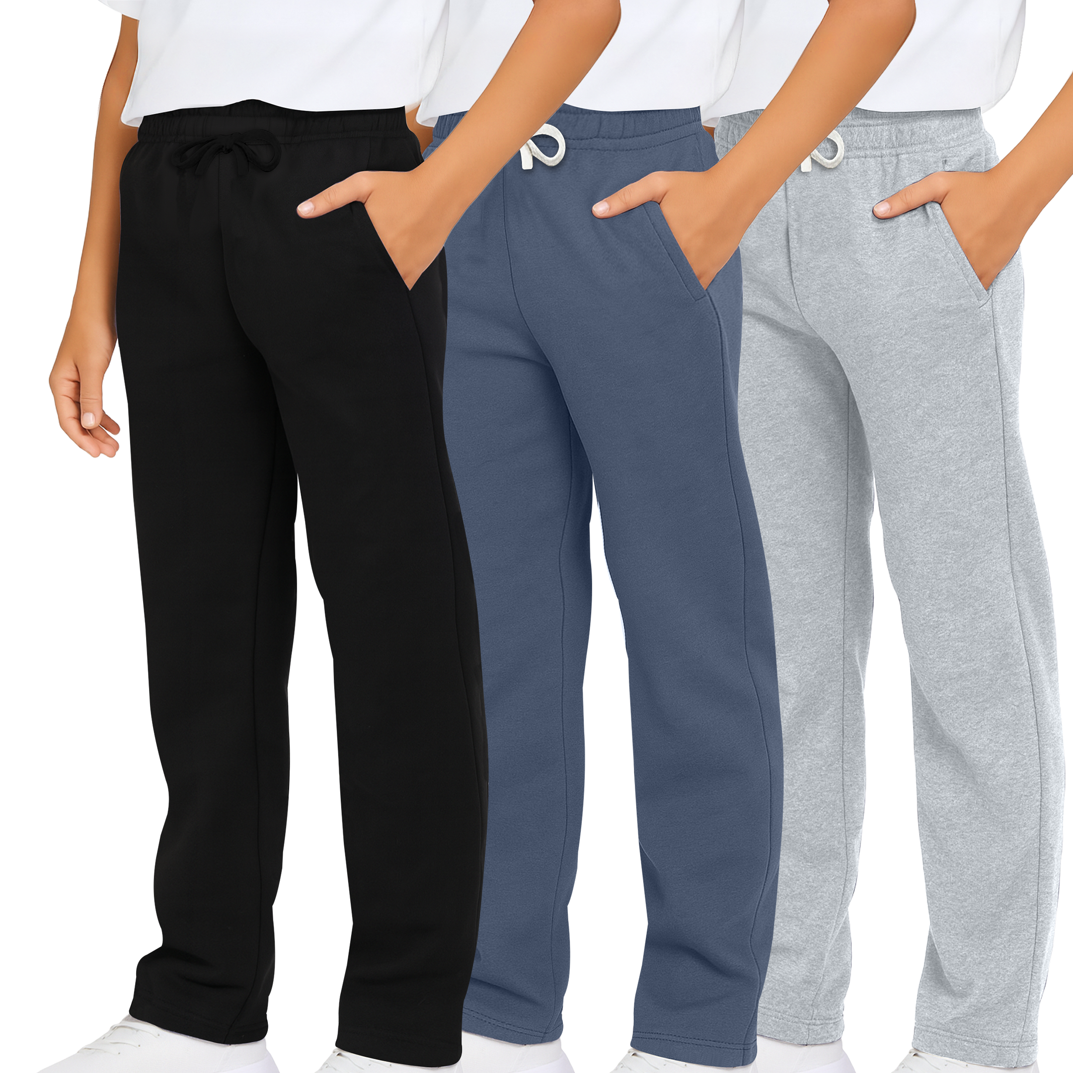 3 Pack: Boys Fleece Open Bottom Sweatpants