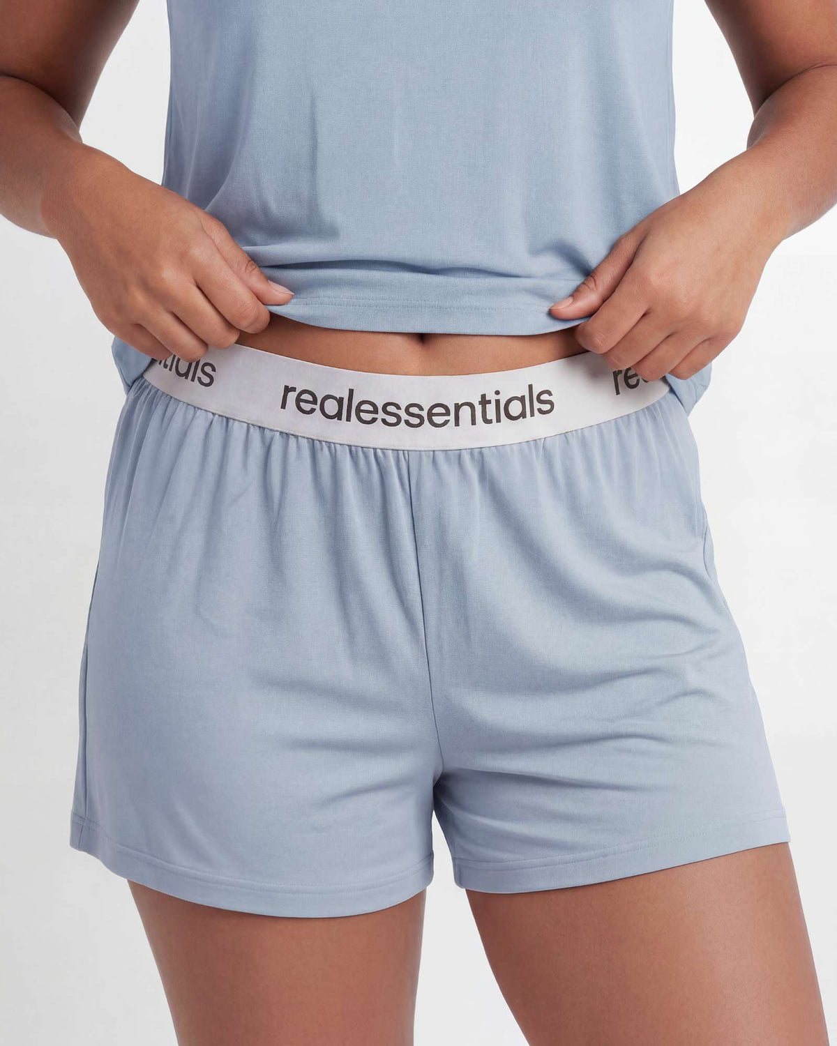 Real Essentials 2 Pack Women's Pajama Sets 2 Piece Boxy Tee Sleep Shorts PJs Sleepwear Cute - Solid Ballad Blue, Solid Pale Lilac
