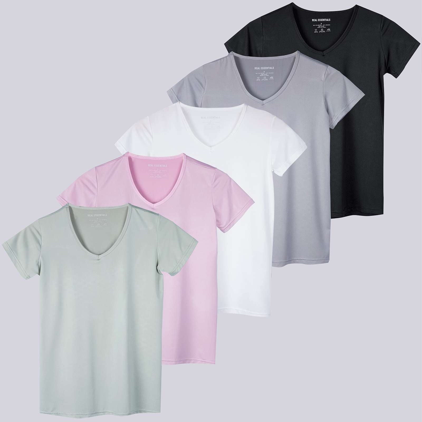 5 Pack: Womens Short Sleeve Dry-Fit V-Neck T-Shirt