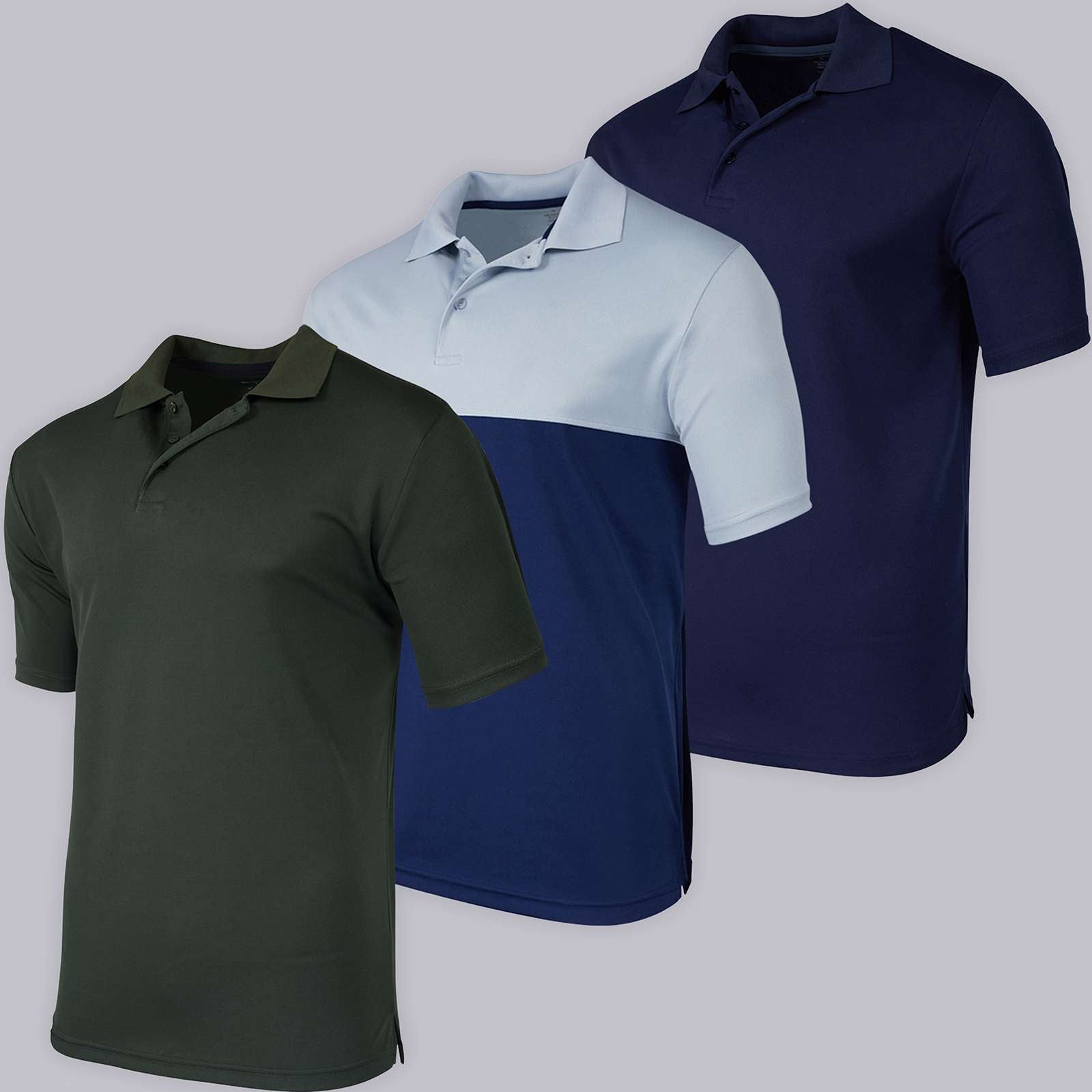 3 Pack: Mens Quick-Dry Short Sleeve Performance Polo Shirt