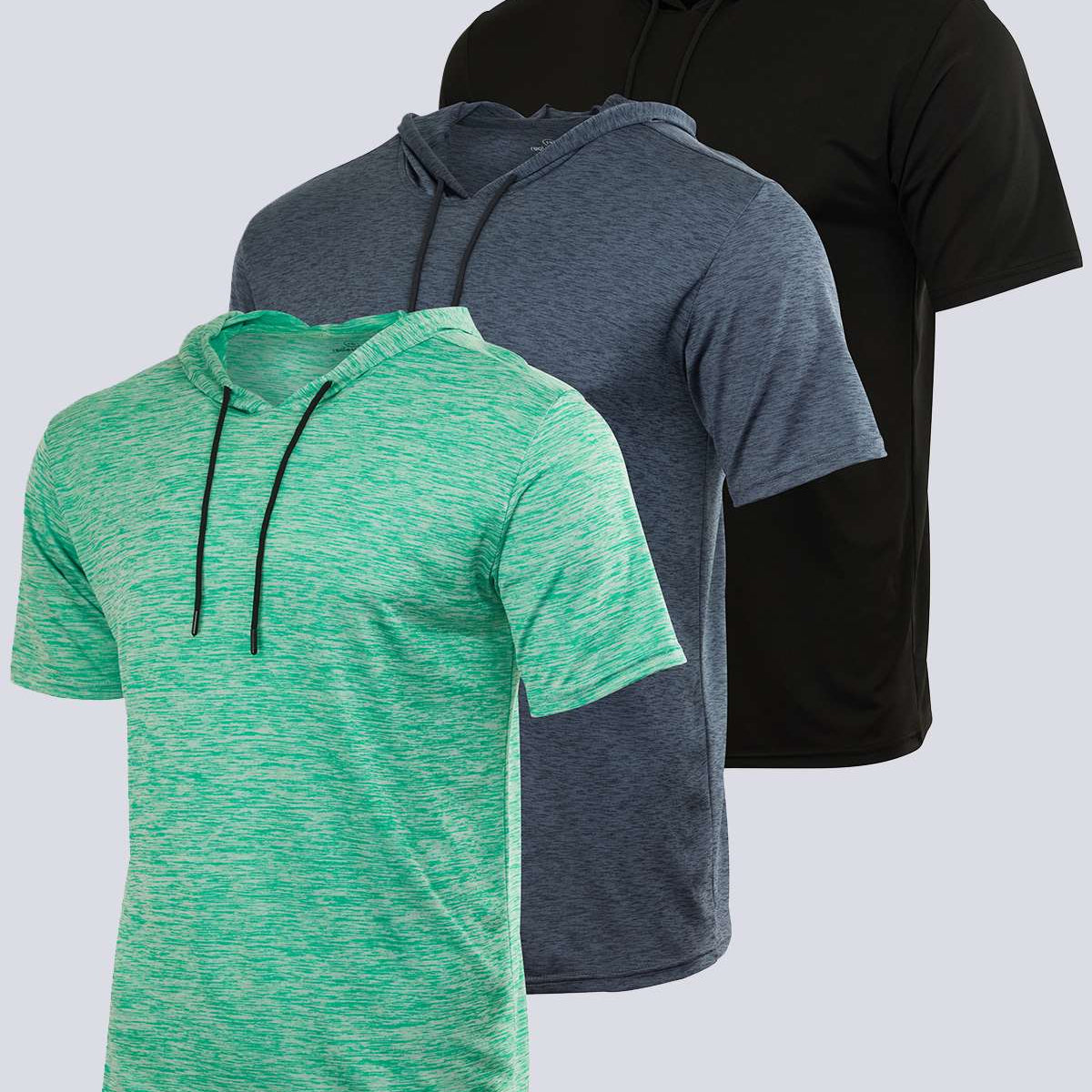 3 Pack: Mens Dry Fit Short Sleeve Active Hoodie Pullover (Available In Big & Tall)