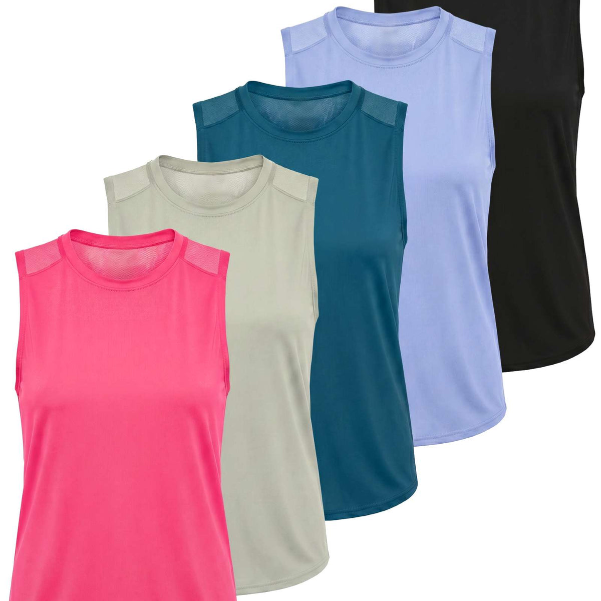 Real Essentials 5 Pack Women's Dry Fit Tank Tops Sleeveless Racerback Athletic Workout - Set 3