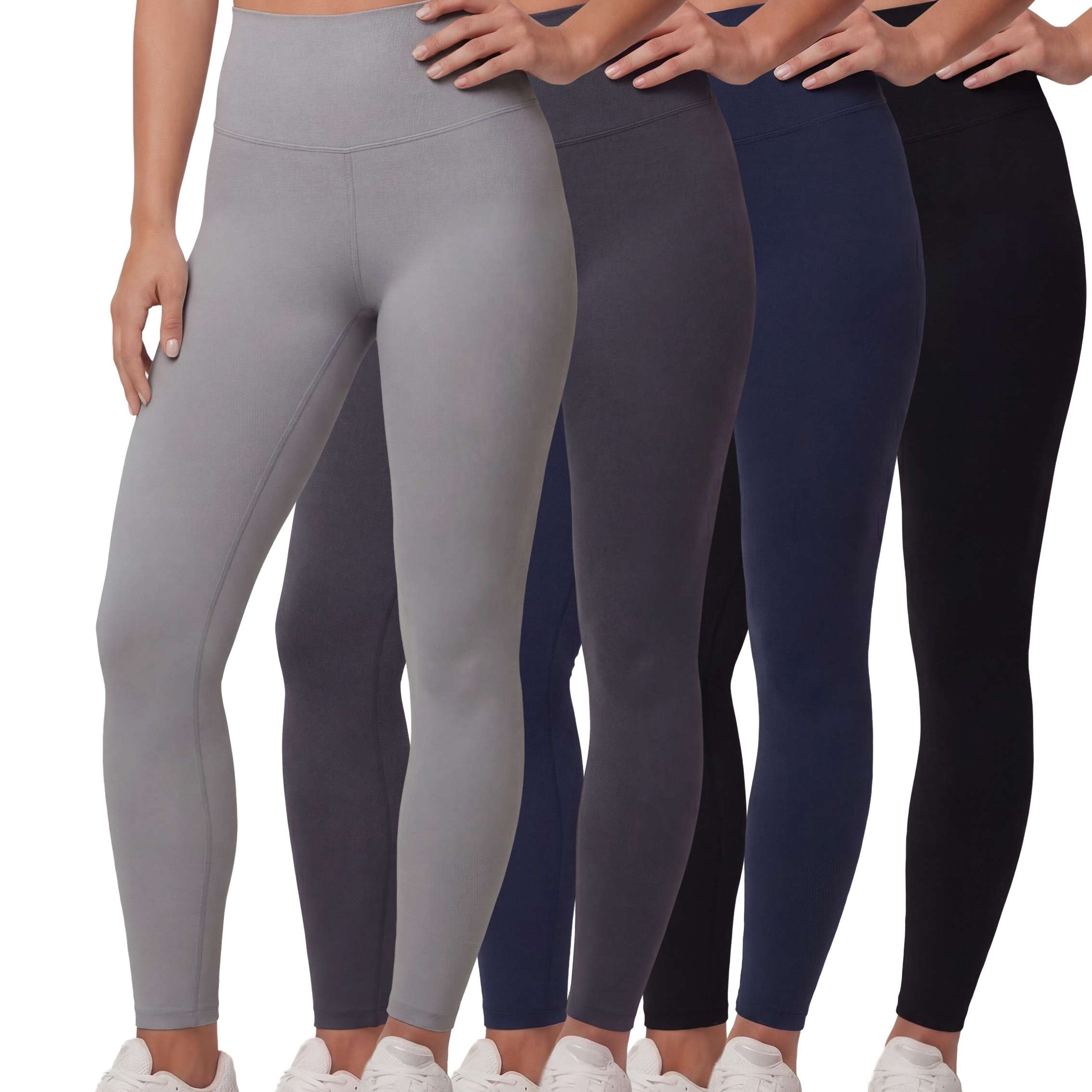 Real Essentials 4 Pack: Women's Workout Athletic Leggings Yoga Pants Tummy Control High Waisted Running Gym Pilates Soft