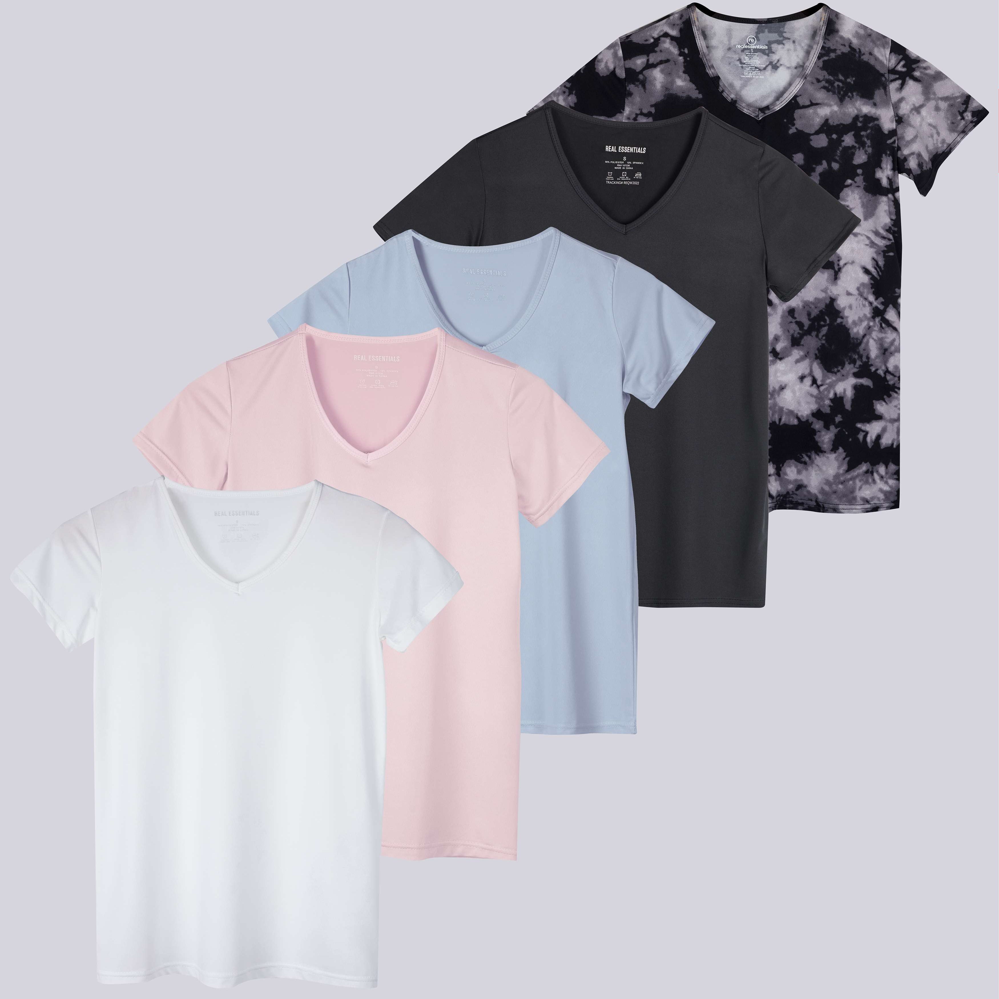5 Pack: Womens Short Sleeve Dry-Fit V-Neck T-Shirt