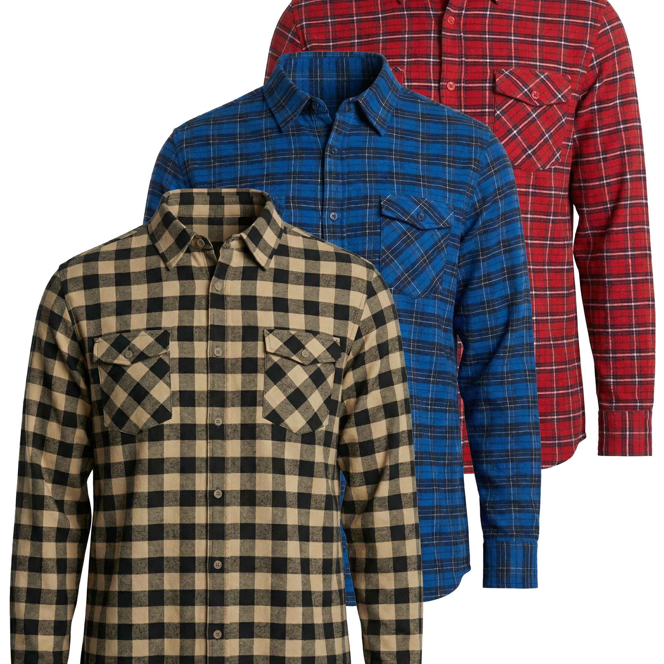 3 Pack: Men's Long-Sleeve Flannel Shirt
