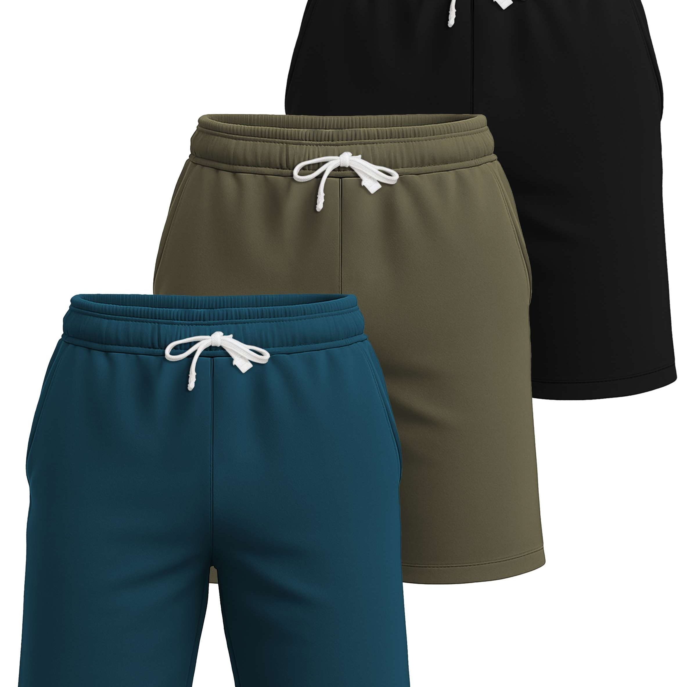 Real Essentials 3 Pack: Men's Cotton 7" French Terry Lounge Sweat Shorts – Sleep Casual Shorts Pockets (Big & Tall Available)