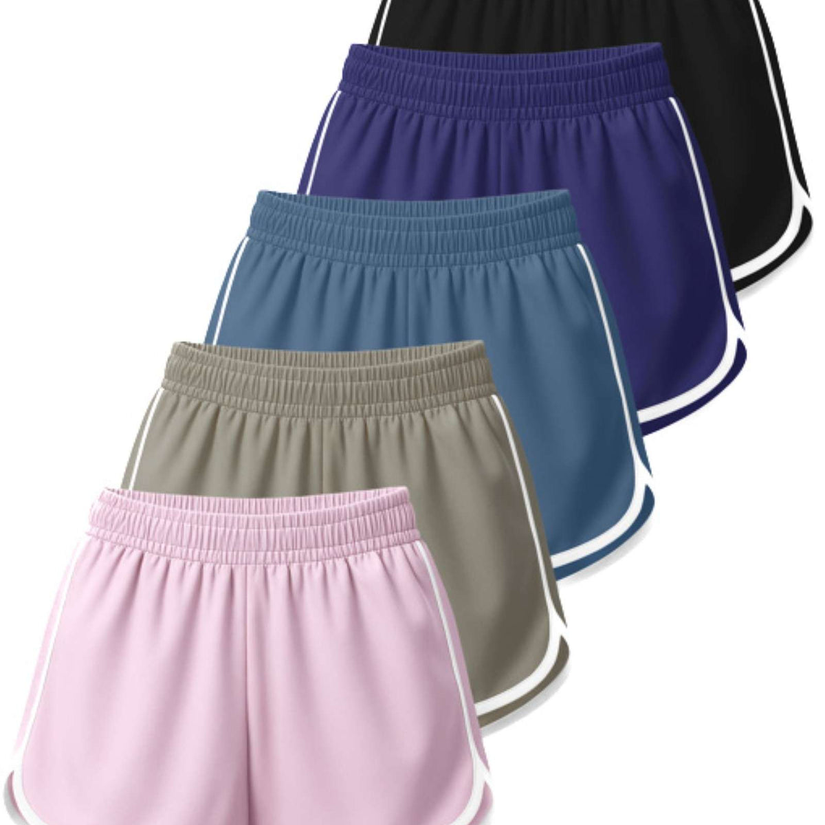 Real Essentials 5 Pack Women's Dry Fit Dolphin Shorts Athletic Running Workout Gym Hiking - Set 1