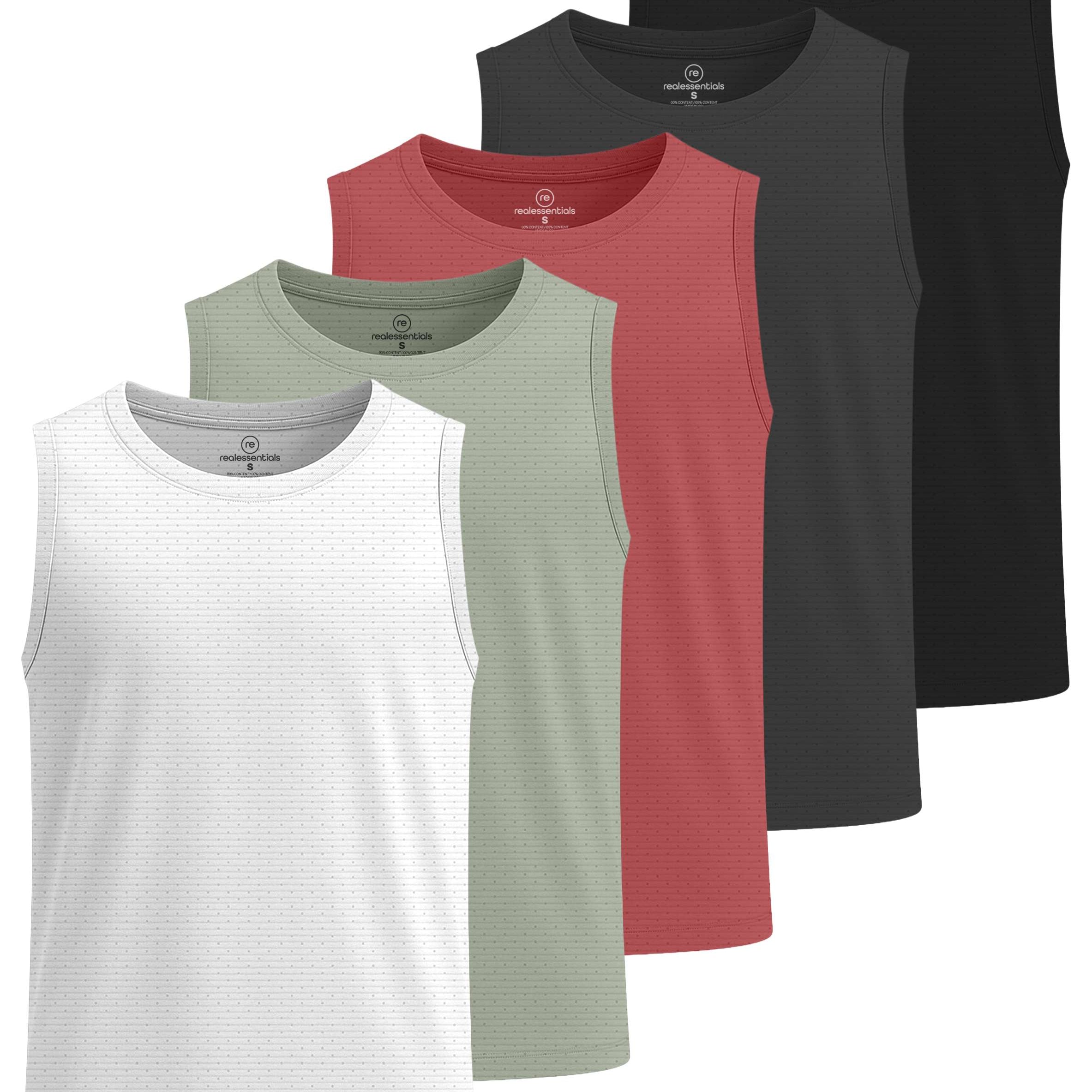 Real Essentials 5 Pack: Boys' Breeze Tech Tank Top - Sleeveless Athletic Shirt for Kids Youth Teens (Ages 6-18)