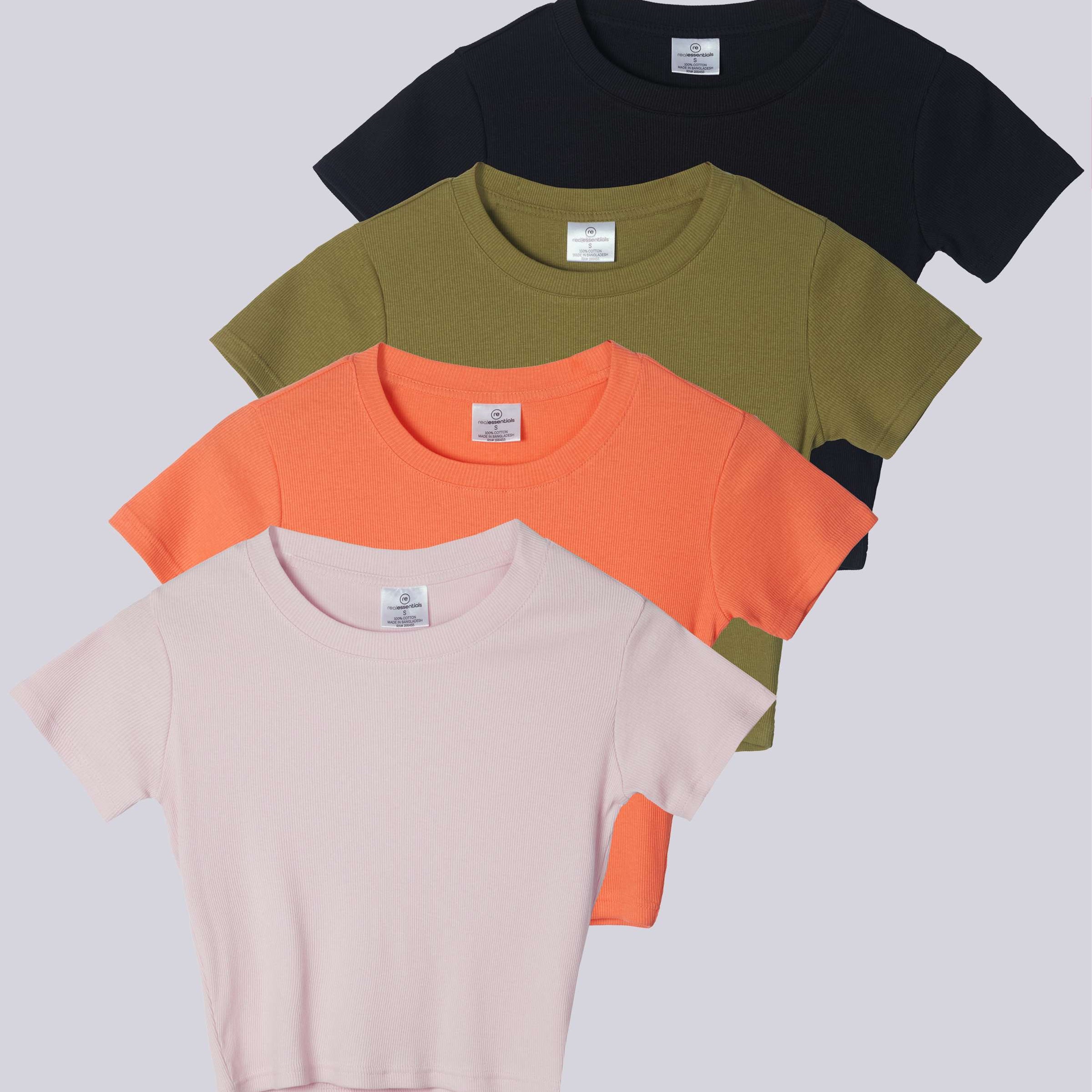 4 Pack: Women's Short Sleeve Ribbed Knit Crop Top