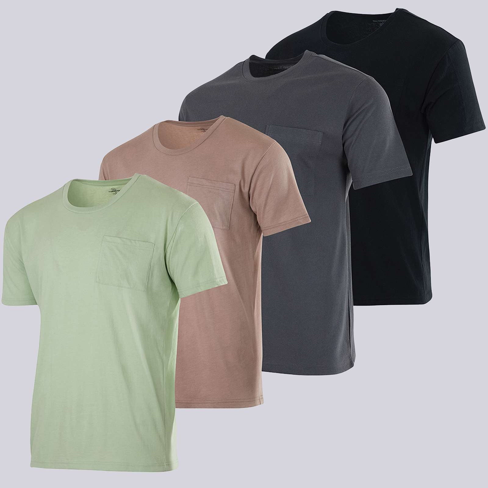 4 Pack: Mens Cotton Short Sleeve Crew Neck Pocket T-Shirt