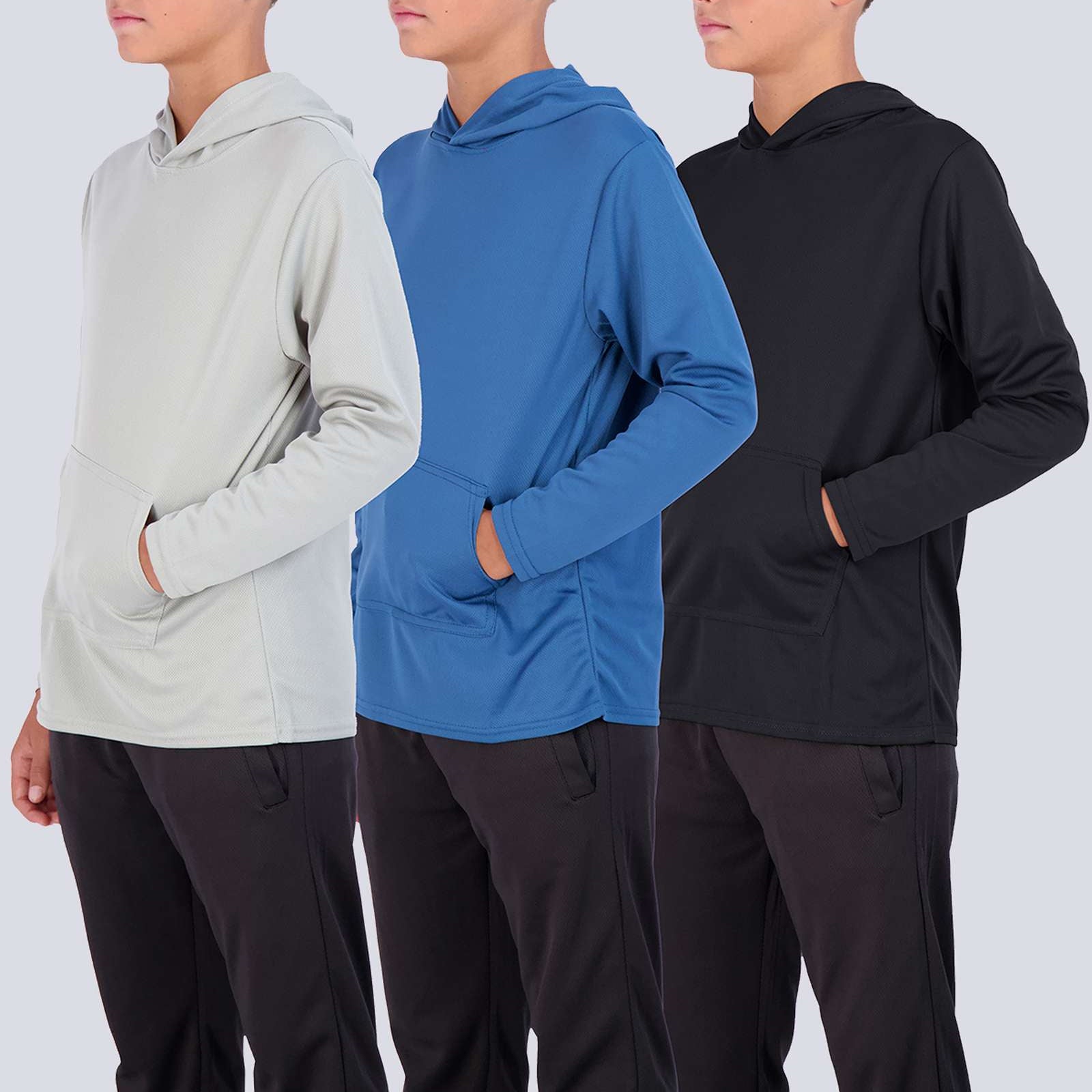 3 Pack: Boys Mesh Long Sleeve Pullover Hoodie Active Sweatshirt