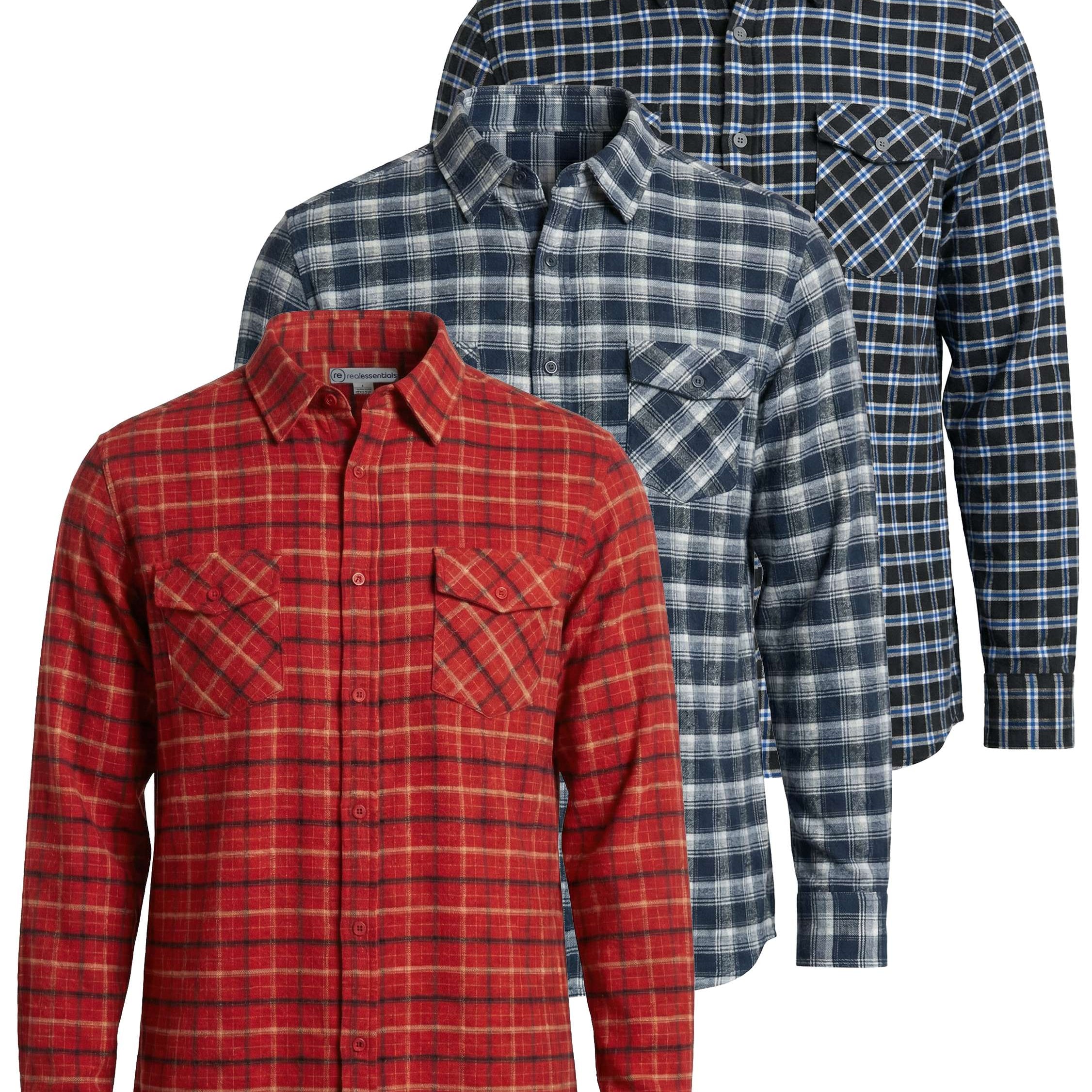 3 Pack: Men's Long-Sleeve Flannel Shirt