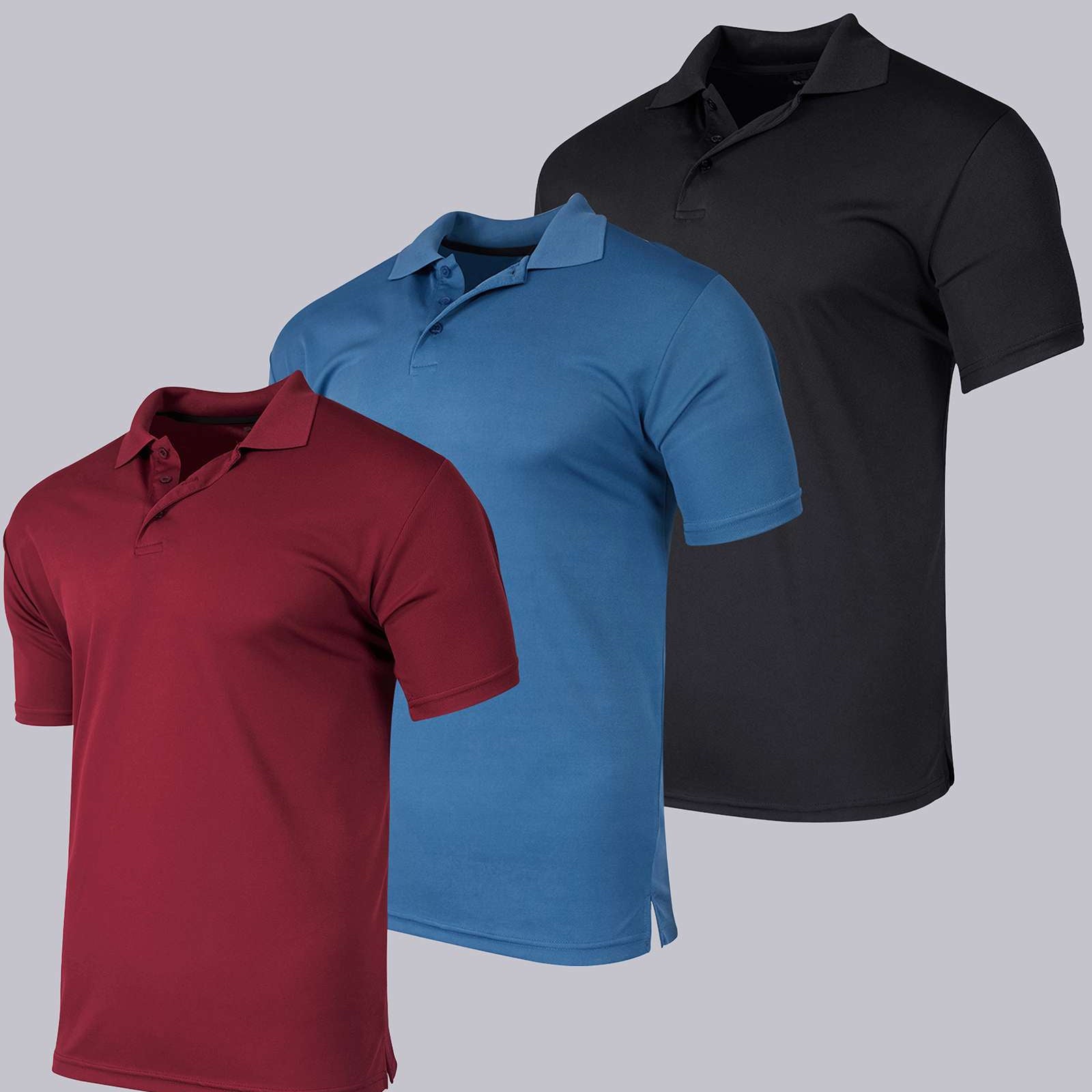 3 Pack: Mens Quick-Dry Short Sleeve Performance Polo Shirt