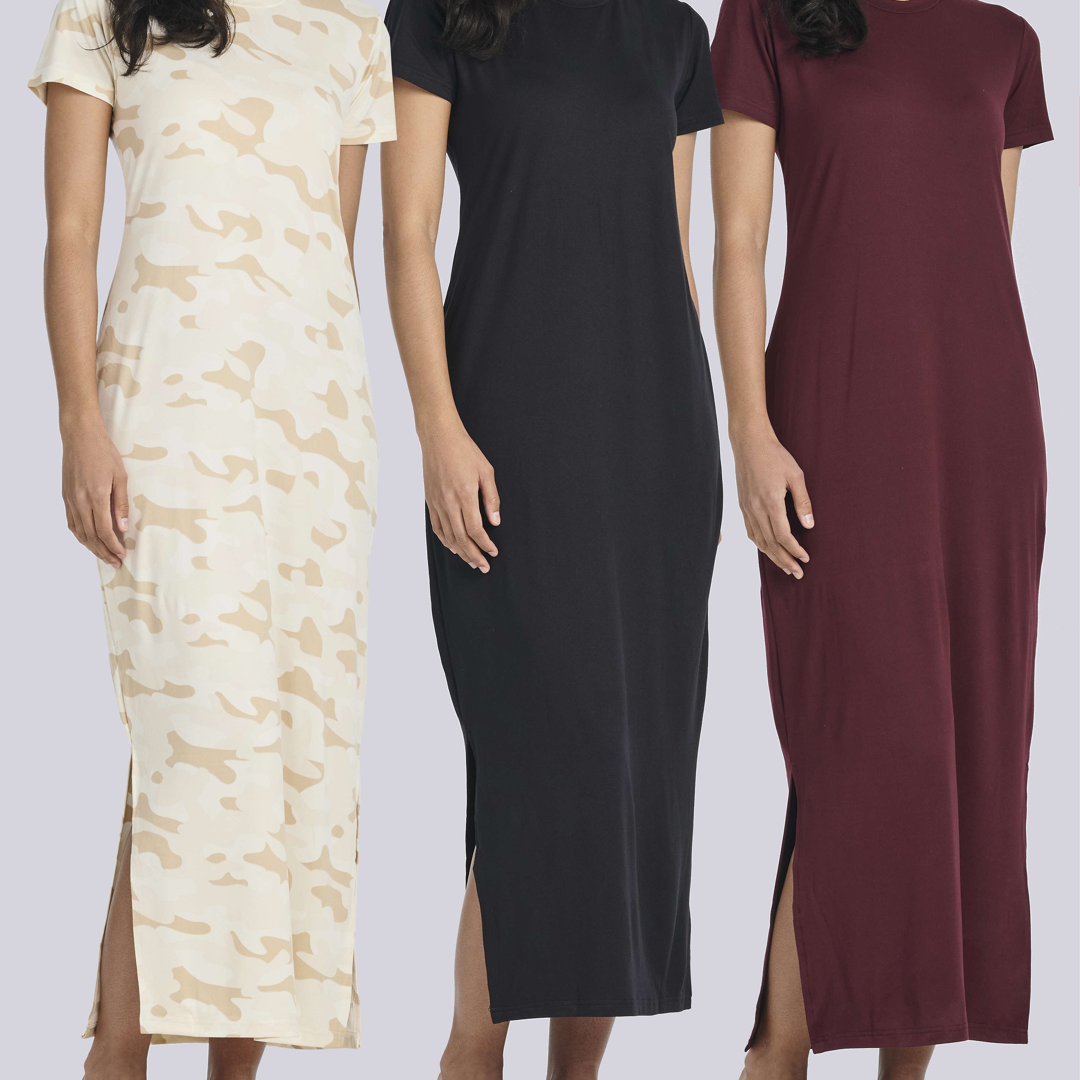 3 Pack: Women’s Casual Short Sleeve Maxi T-Shirt Dress (Available In Plus Size)