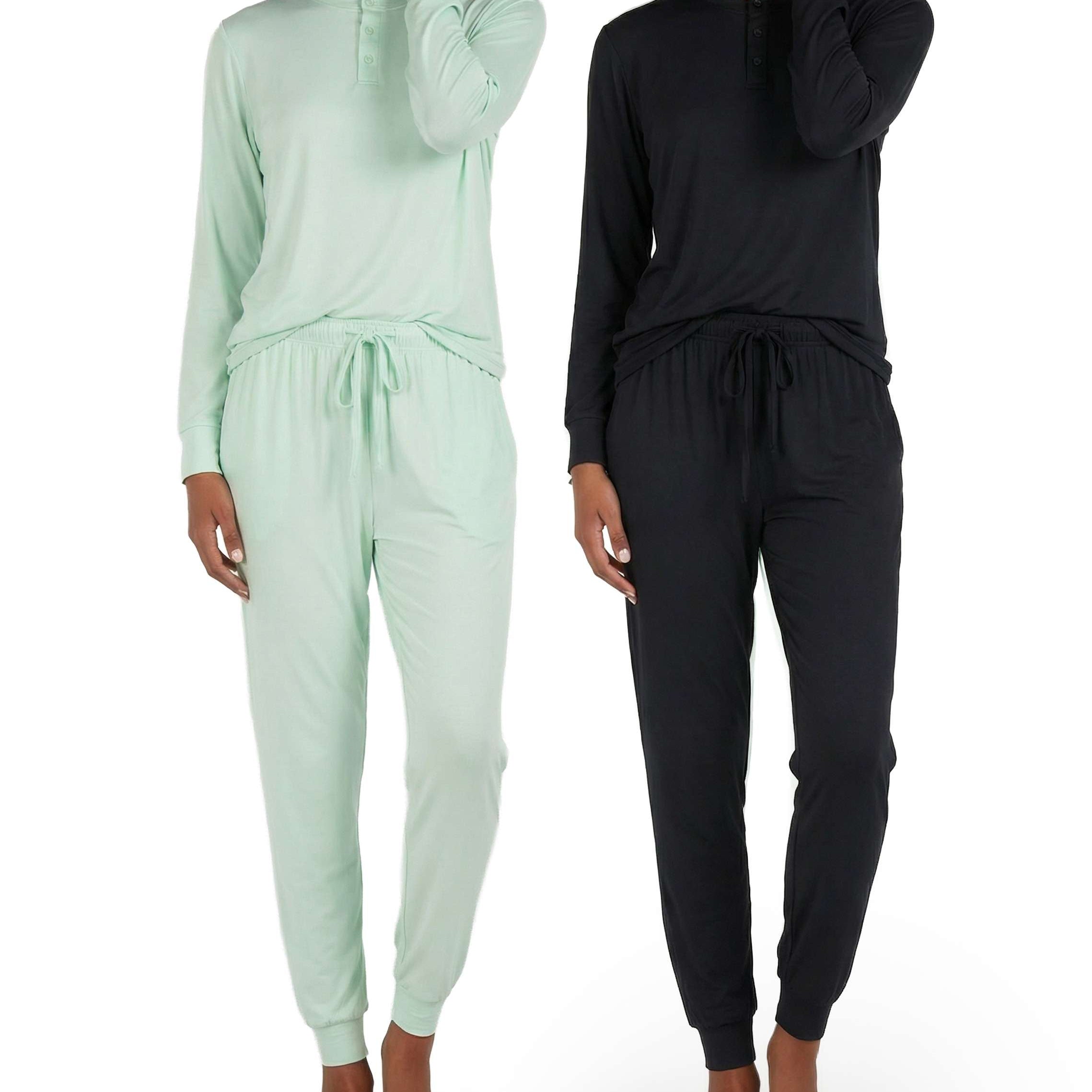 4 Piece: Womens Long Sleeve Henley & Jogger Lounge Pajama Set