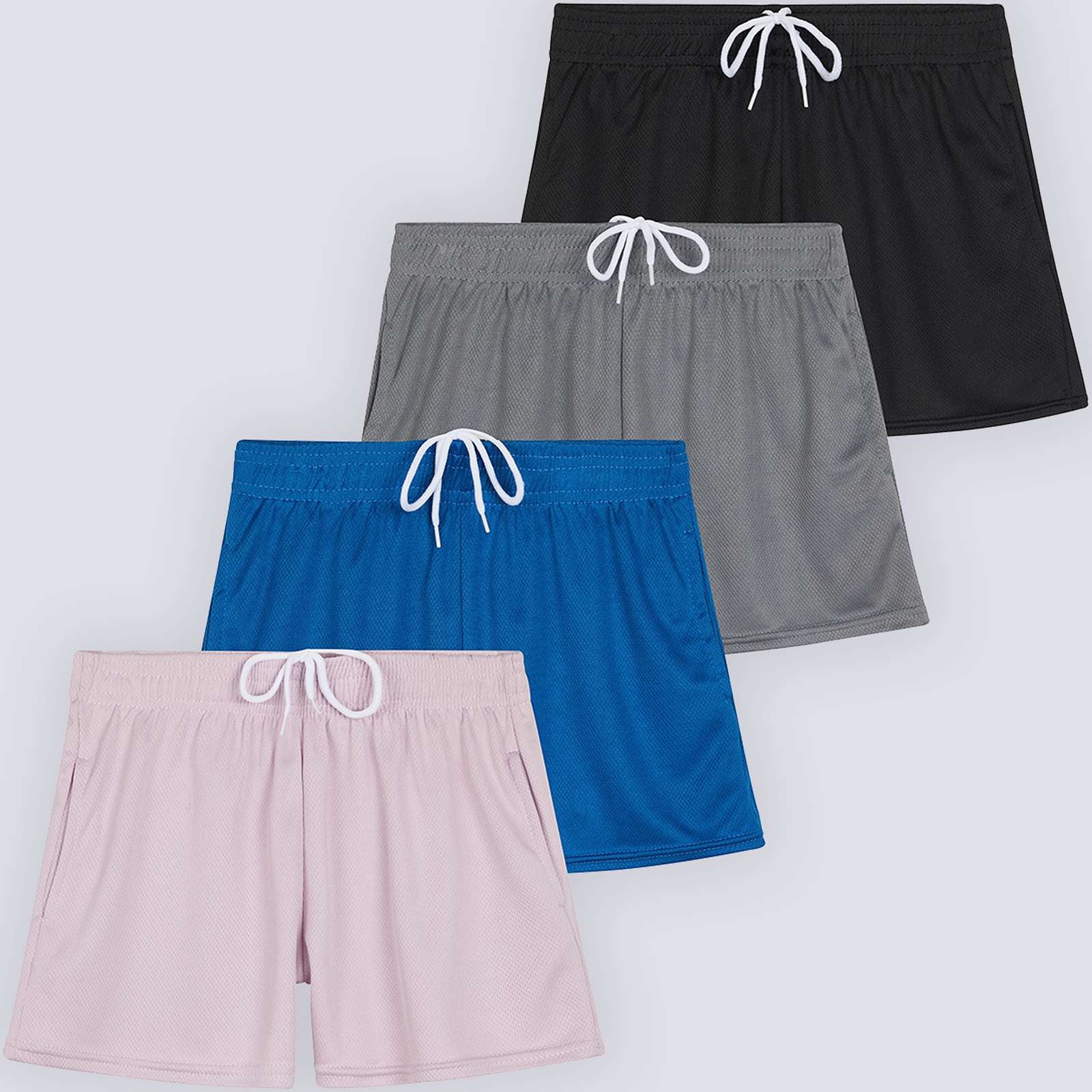 4 Pack: Girls' Mesh Athletic Performance Shorts