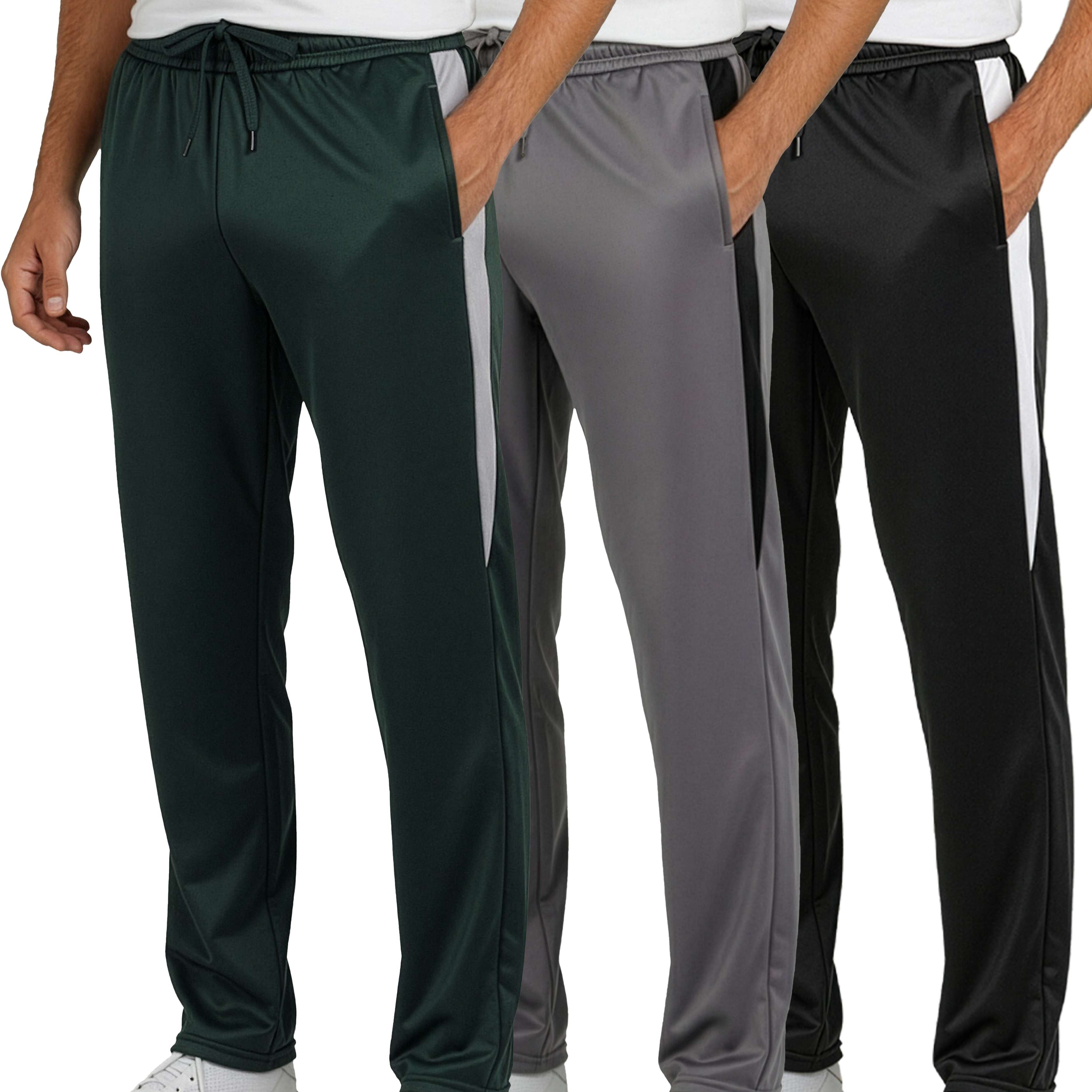 3 Pack: Mens Active Athletic Casual Tricot Open Bottom Sweatpants with Pockets (Available in Big & Tall)