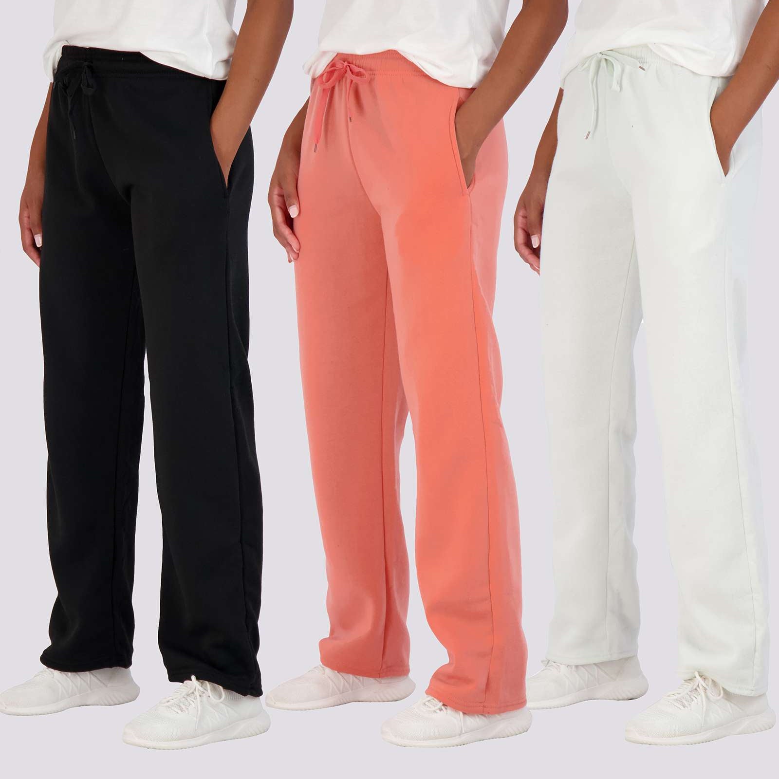 3 Pack: Womens Fleece Open Bottom Sweatpants