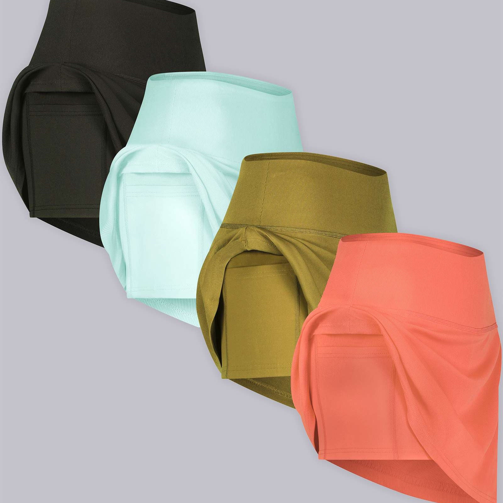 4 Pack: Women's Ribbed Active Skort with Pockets