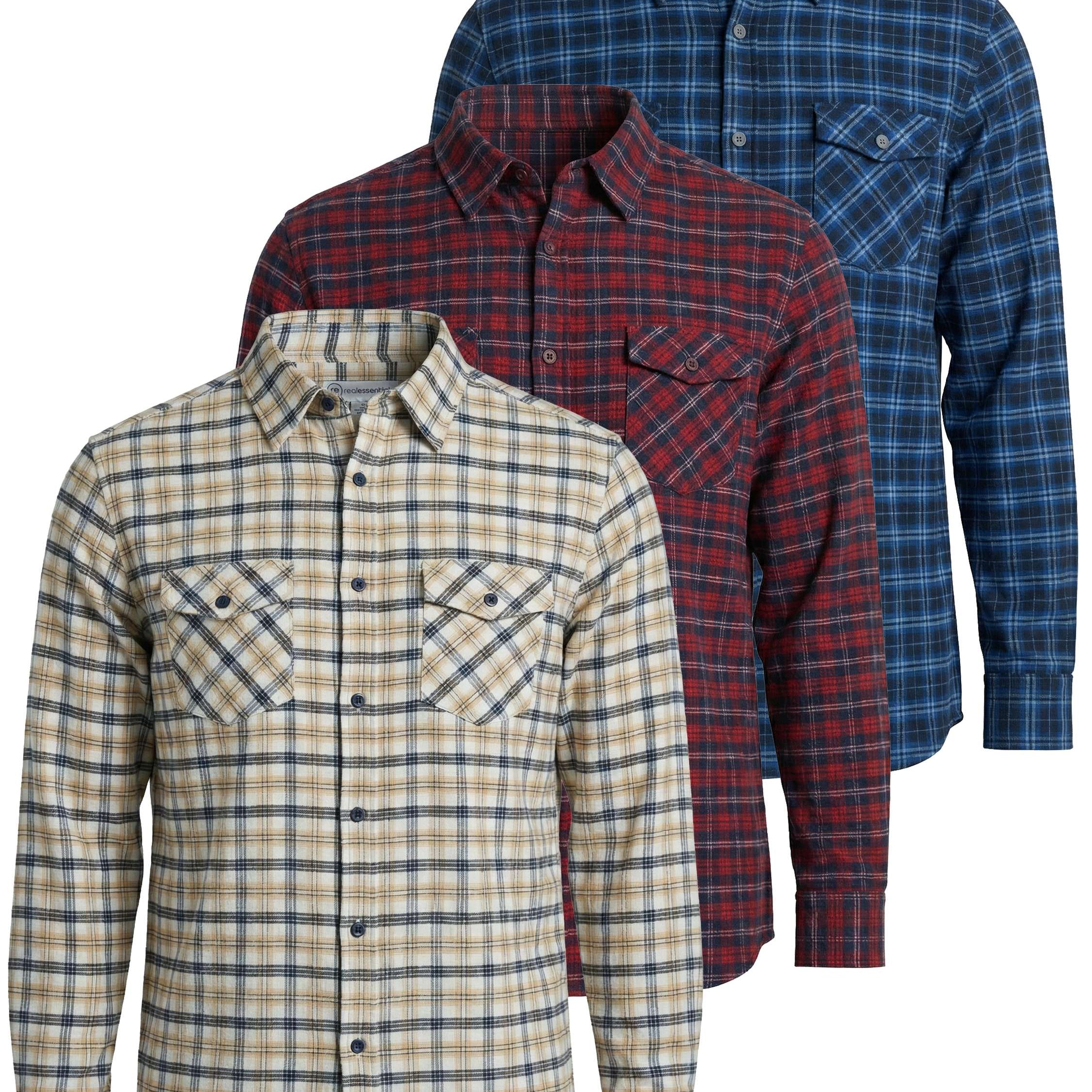 3 Pack: Men's Long-Sleeve Flannel Shirt