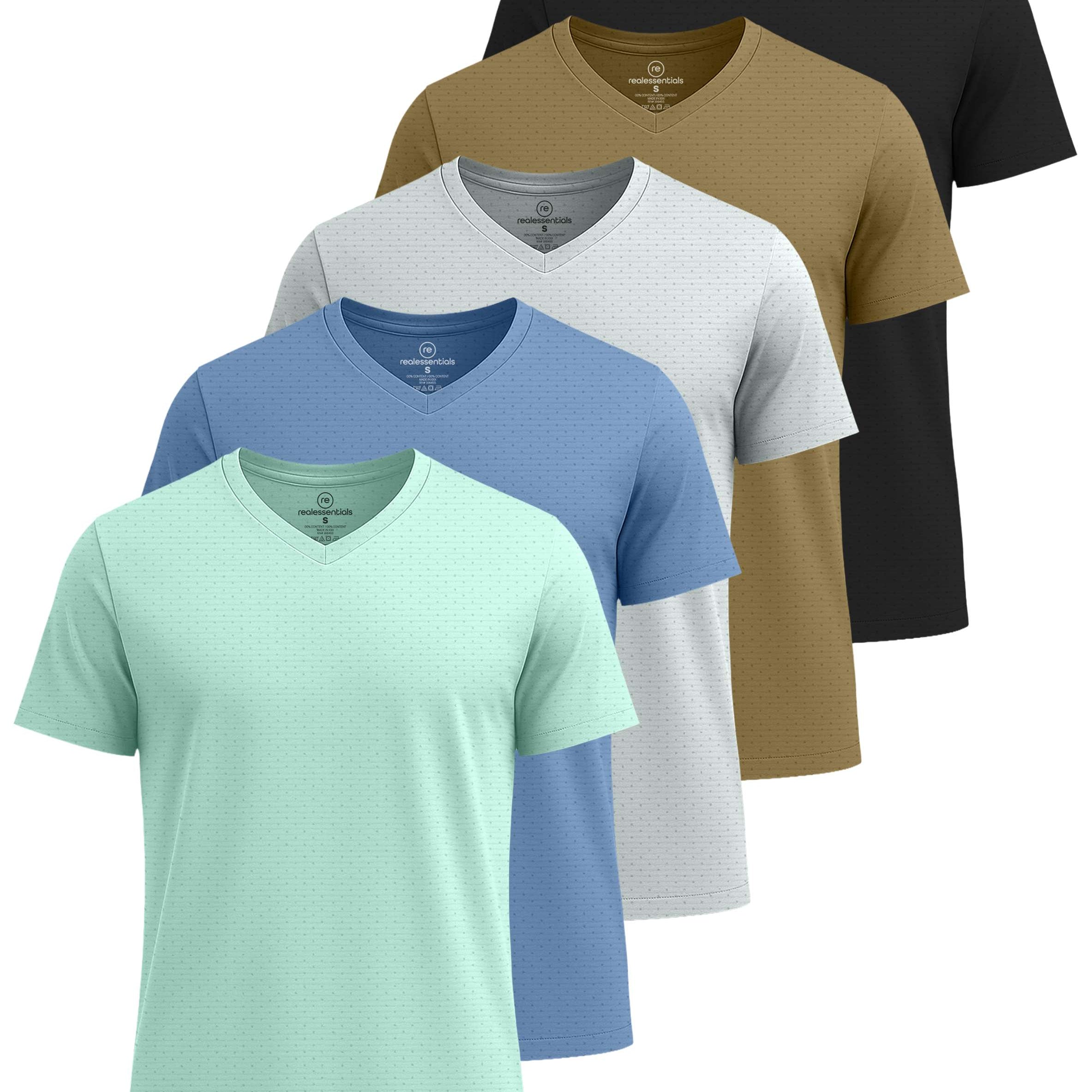 Real Essentials 5 Pack: Men's Breeze Tech V-Neck Dry Fit T-Shirts Moisture Wicking Athletic Workout & Gym Shirts (Big &Tall)